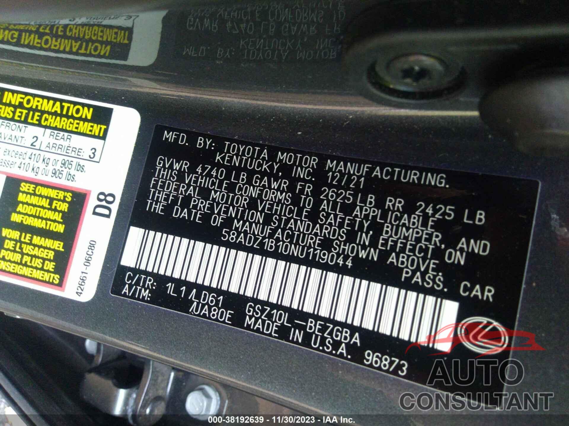 LEXUS ES 350 2022 - 58ADZ1B10NU119044