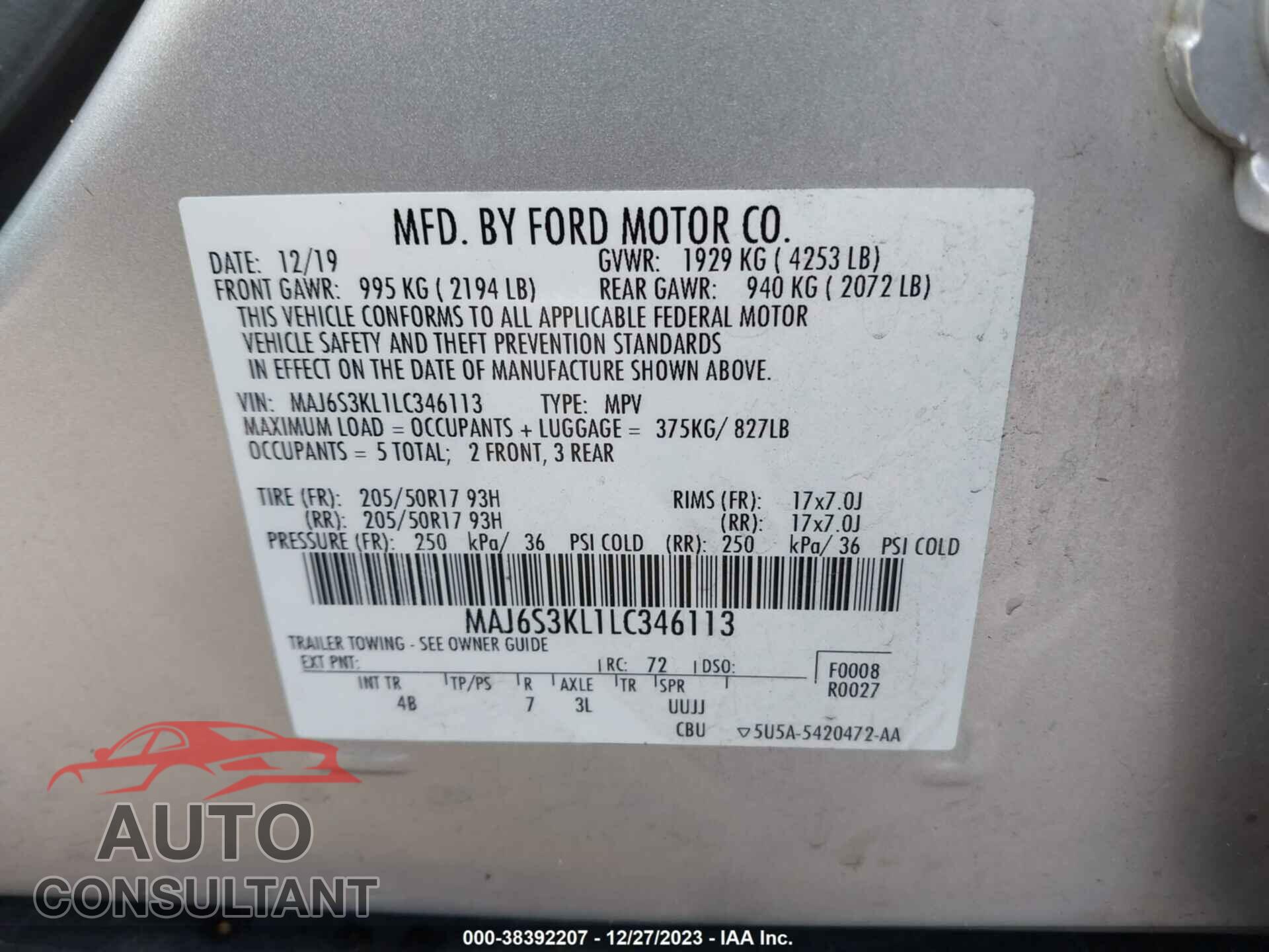 FORD ECOSPORT 2020 - MAJ6S3KL1LC346113