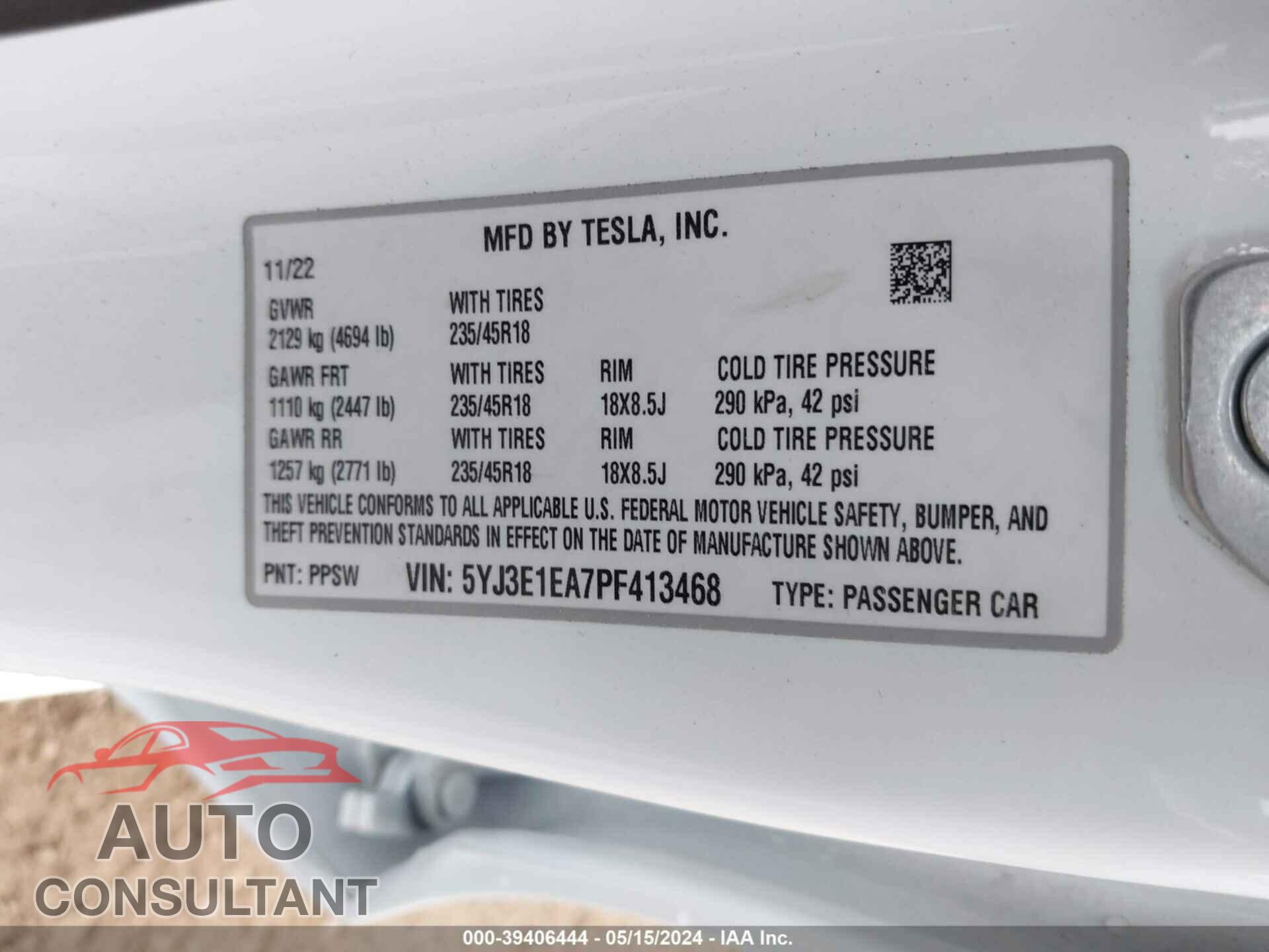 TESLA MODEL 3 2023 - 5YJ3E1EA7PF413468