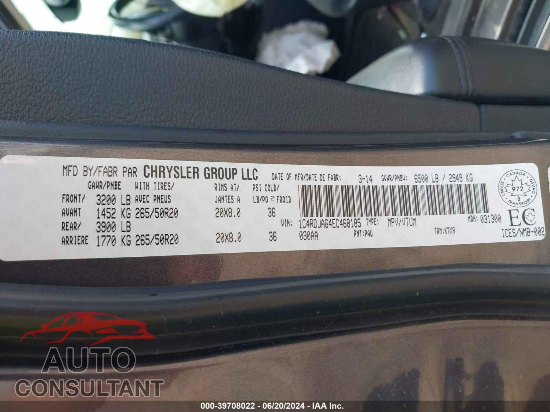 DODGE DURANGO 2014 - 1C4RDJAG4EC468185