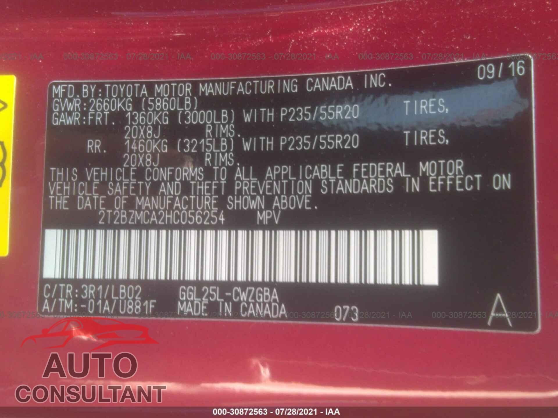 LEXUS RX 2017 - 2T2BZMCA2HC056254