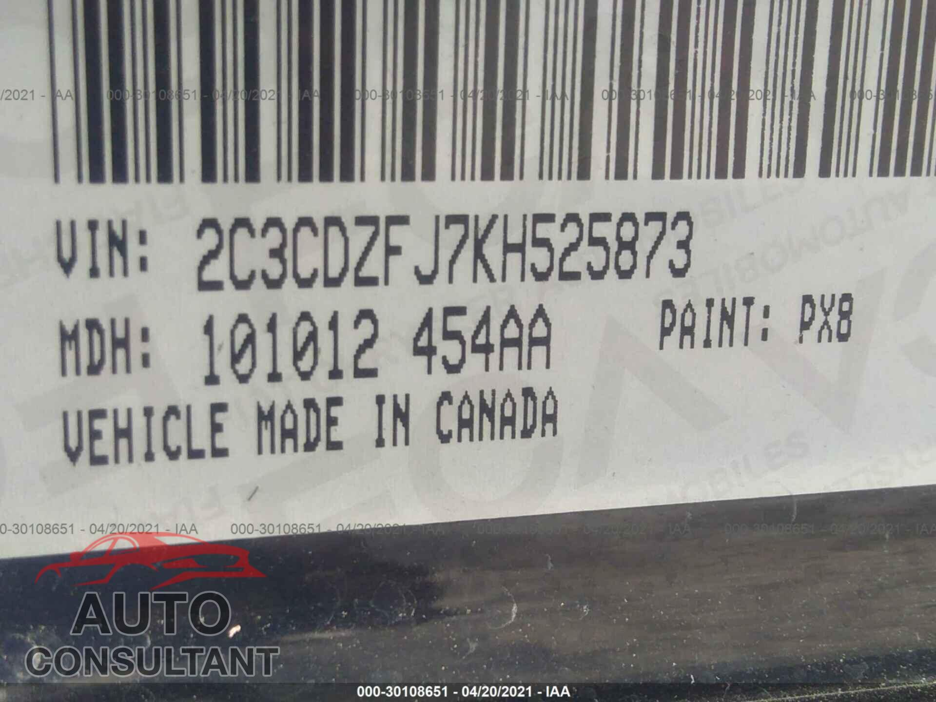 DODGE CHALLENGER 2019 - 2C3CDZFJ7KH525873