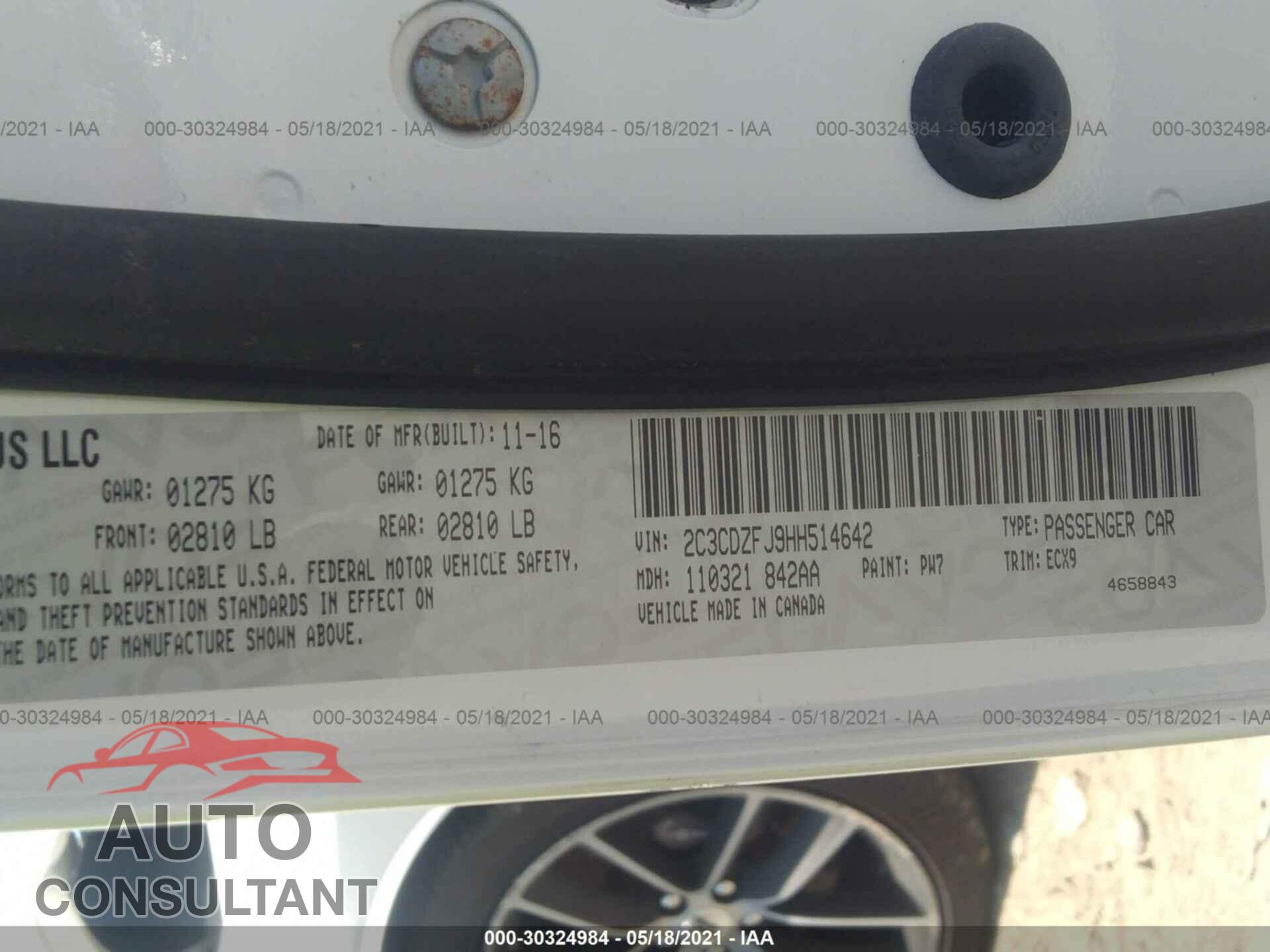 DODGE CHALLENGER 2017 - 2C3CDZFJ9HH514642