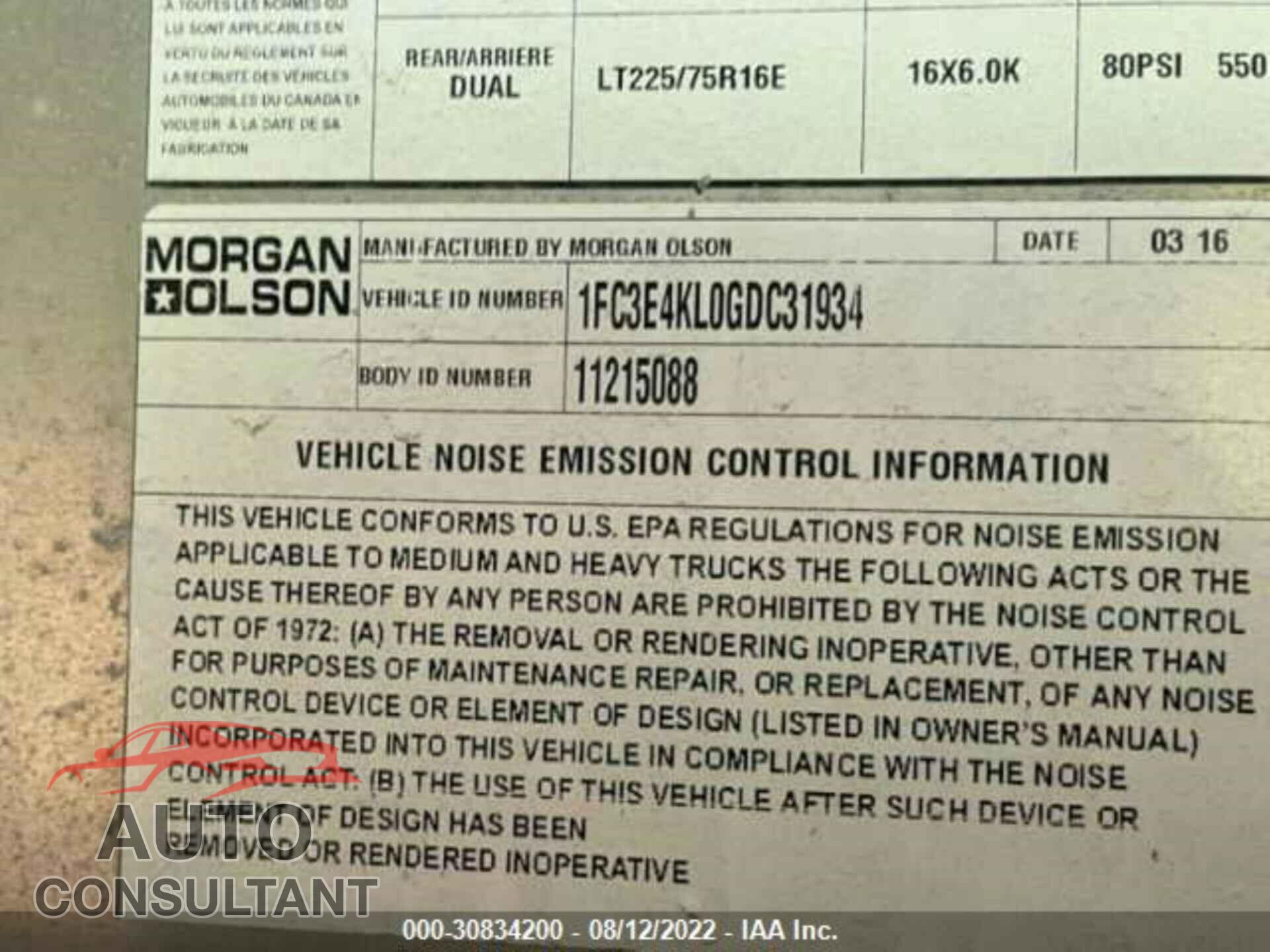 FORD E450 2016 - 1FC3E4KL0GDC31934