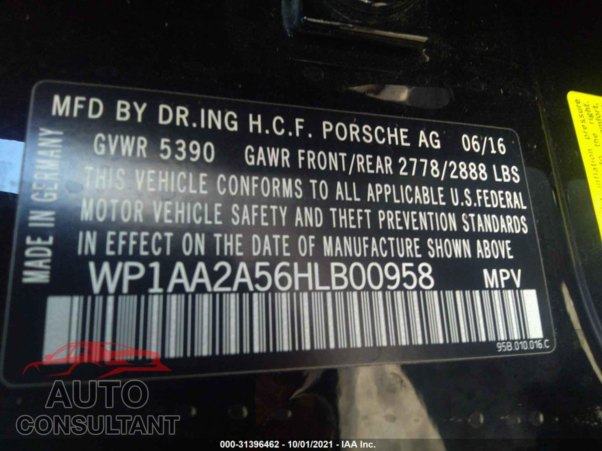 PORSCHE MACAN 2017 - WP1AA2A56HLB00958