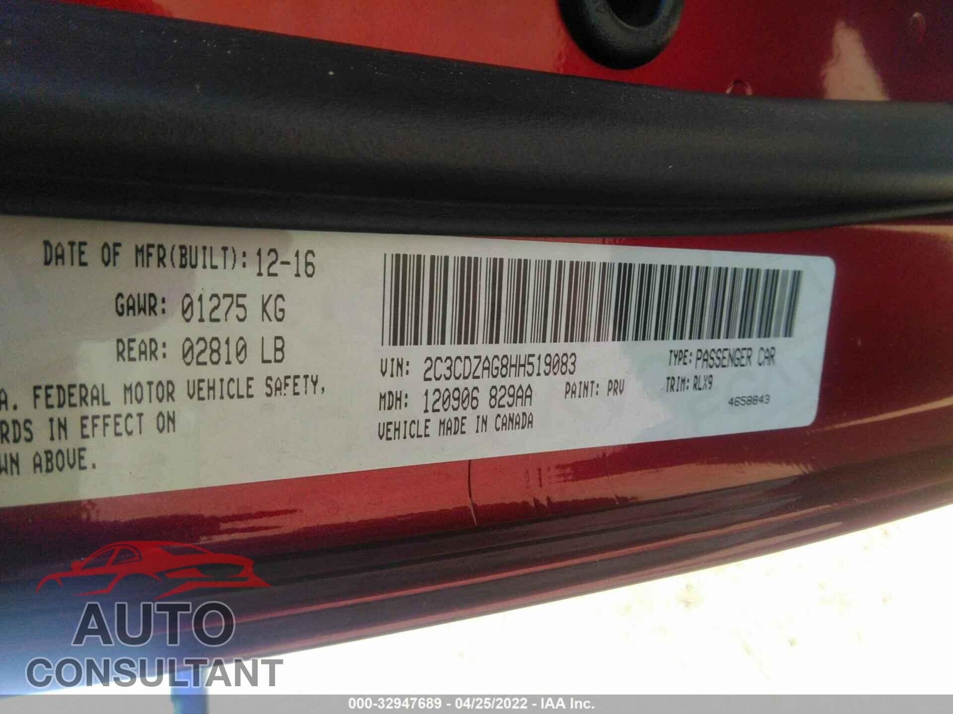 DODGE CHALLENGER 2017 - 2C3CDZAG8HH519083