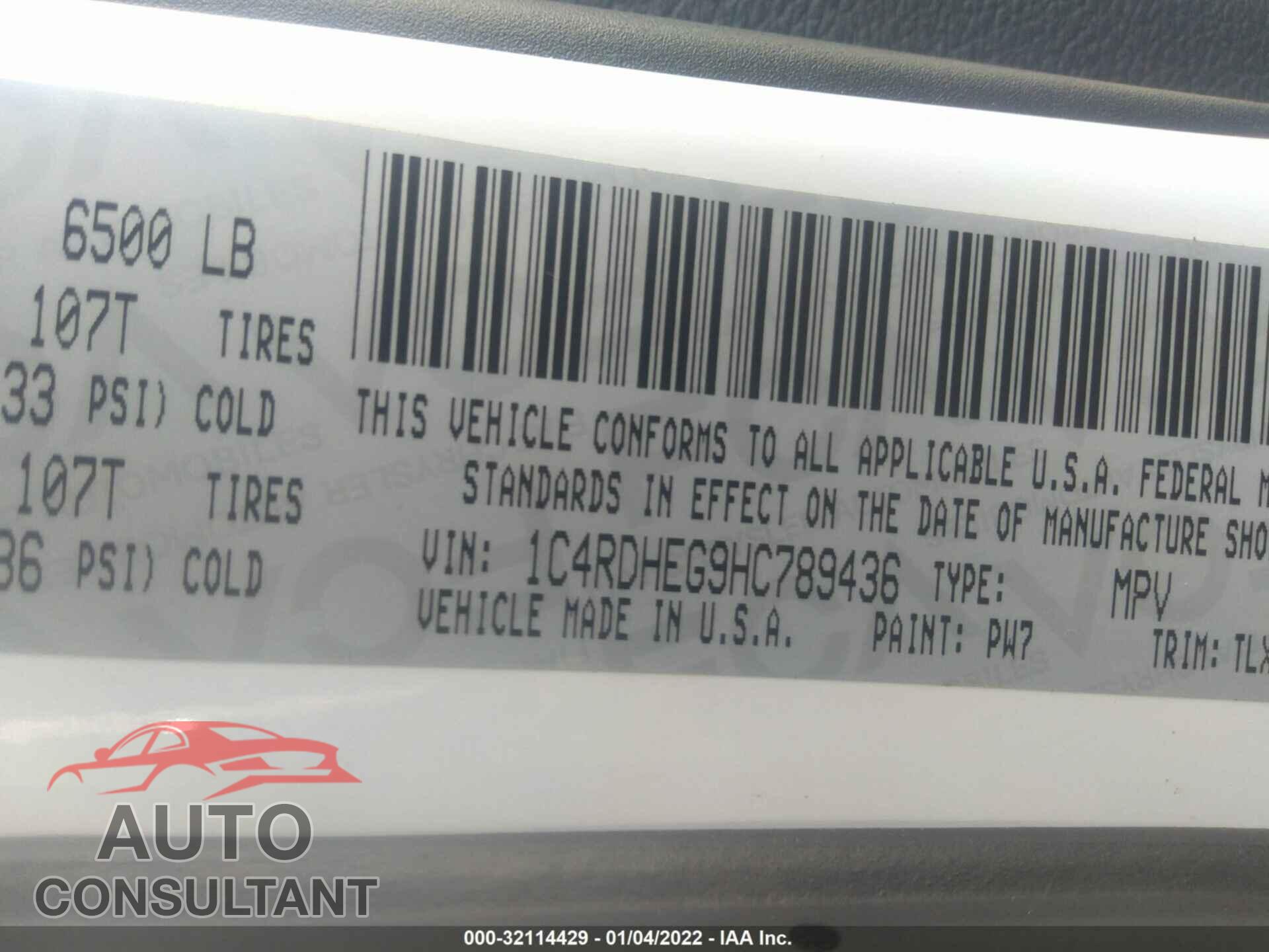 DODGE DURANGO 2017 - 1C4RDHEG9HC789436