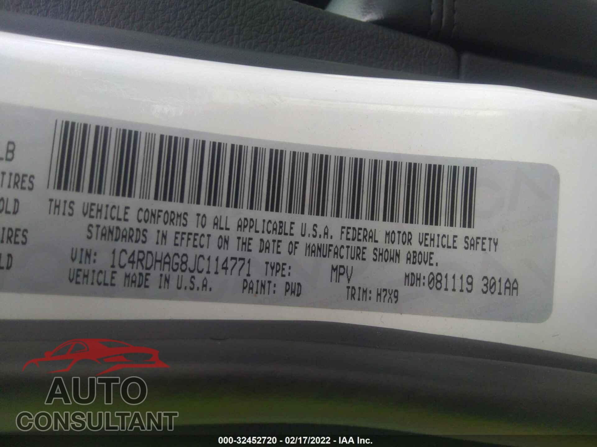 DODGE DURANGO 2018 - 1C4RDHAG8JC114771
