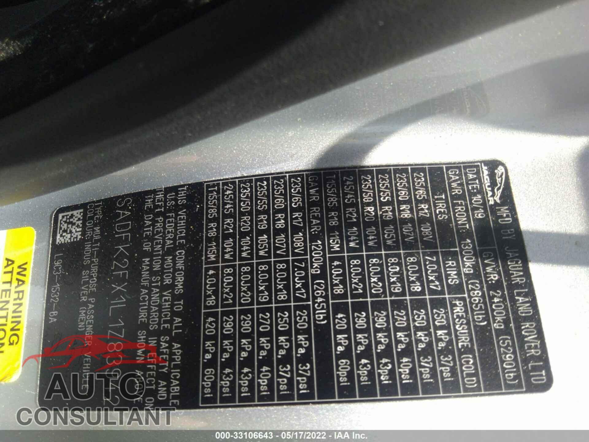 JAGUAR E-PACE 2020 - SADFK2FX1L1Z83942