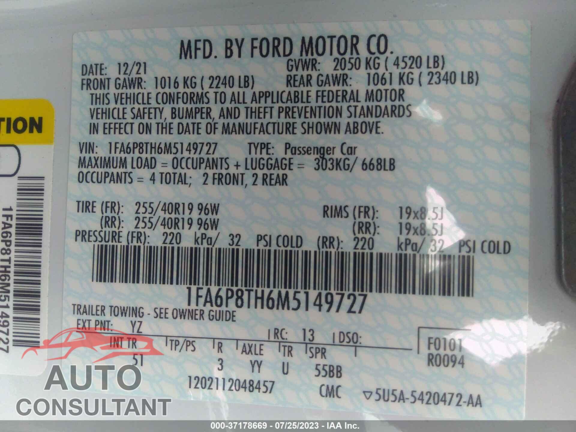 FORD MUSTANG 2021 - 1FA6P8TH6M5149727