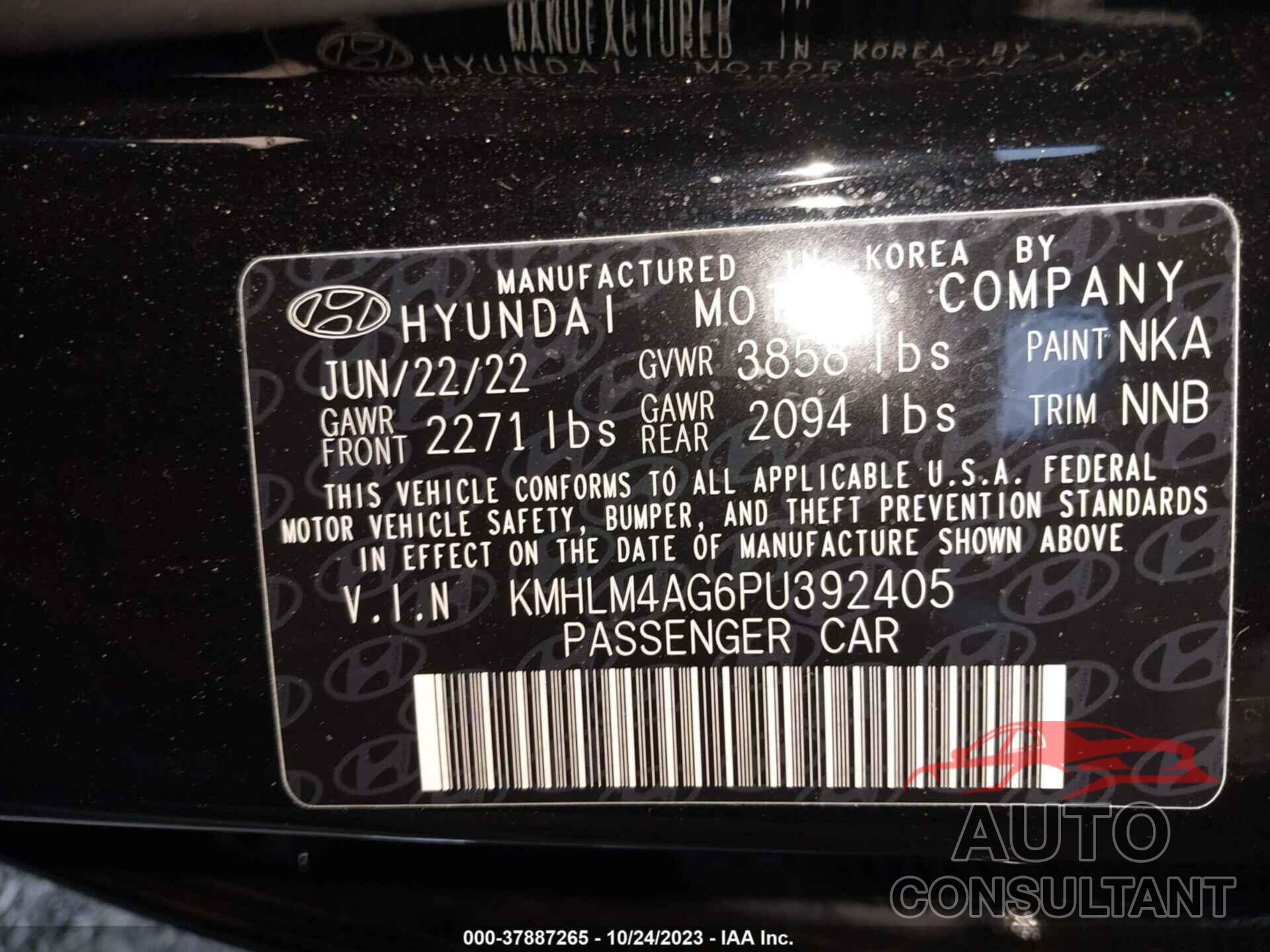 HYUNDAI ELANTRA 2023 - KMHLM4AG6PU392405