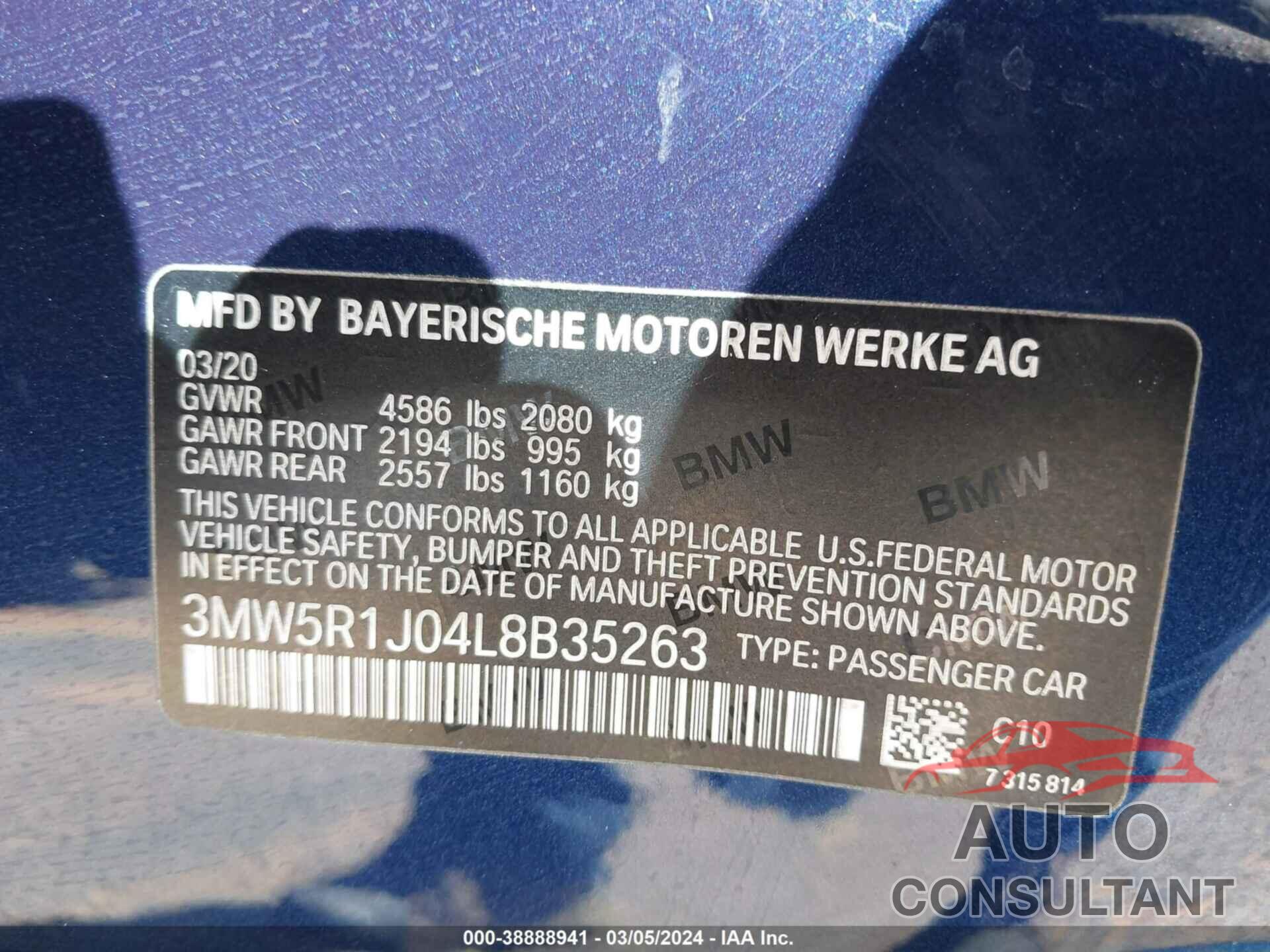 BMW 330I 2020 - 3MW5R1J04L8B35263