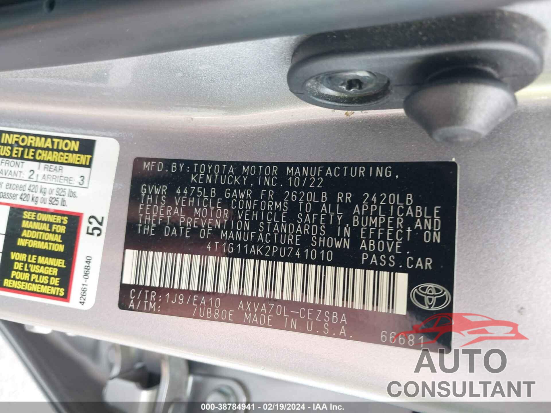 TOYOTA CAMRY 2023 - 4T1G11AK2PU741010