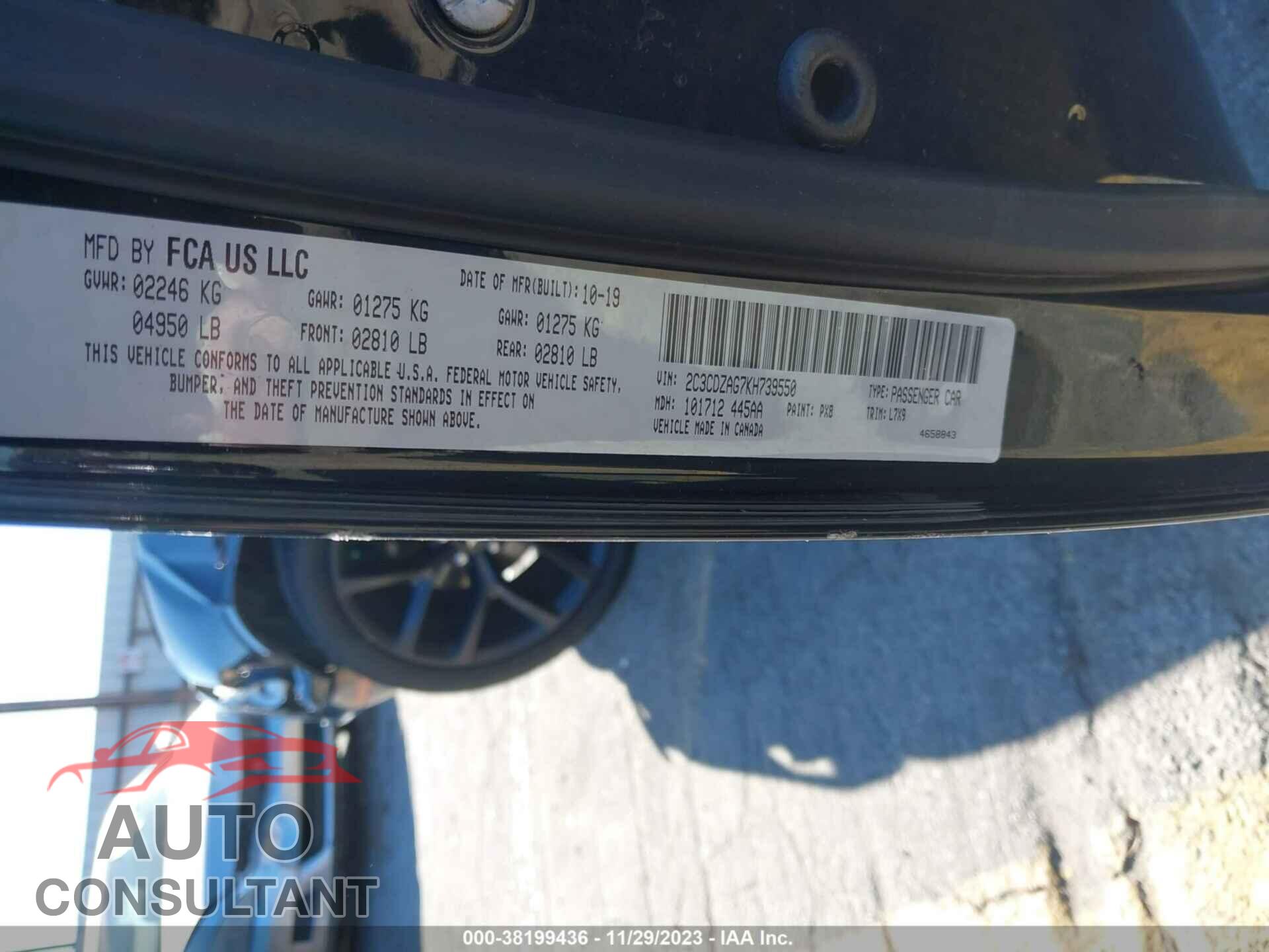 DODGE CHALLENGER 2019 - 2C3CDZAG7KH739550