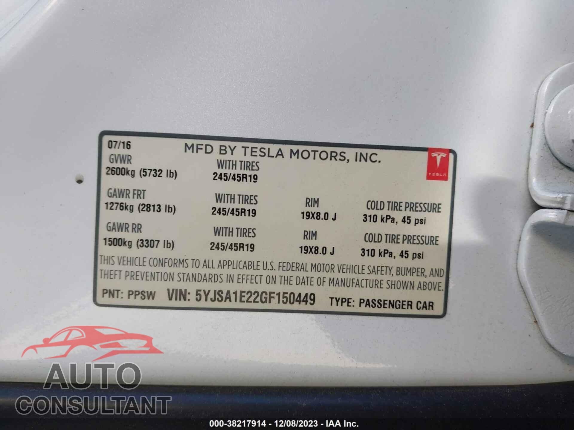 TESLA MODEL S 2016 - 5YJSA1E22GF150449