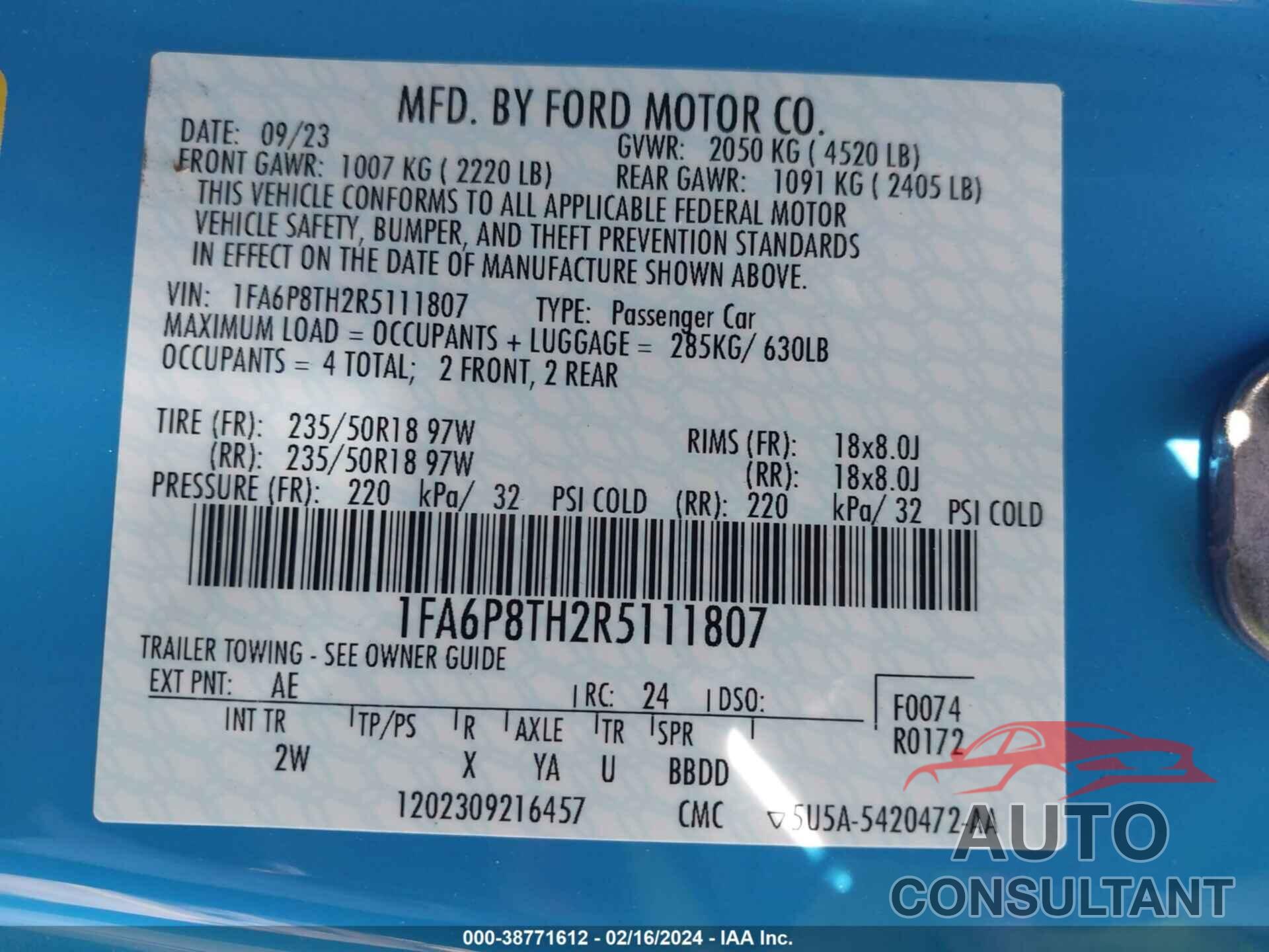 FORD MUSTANG 2024 - 1FA6P8TH2R5111807