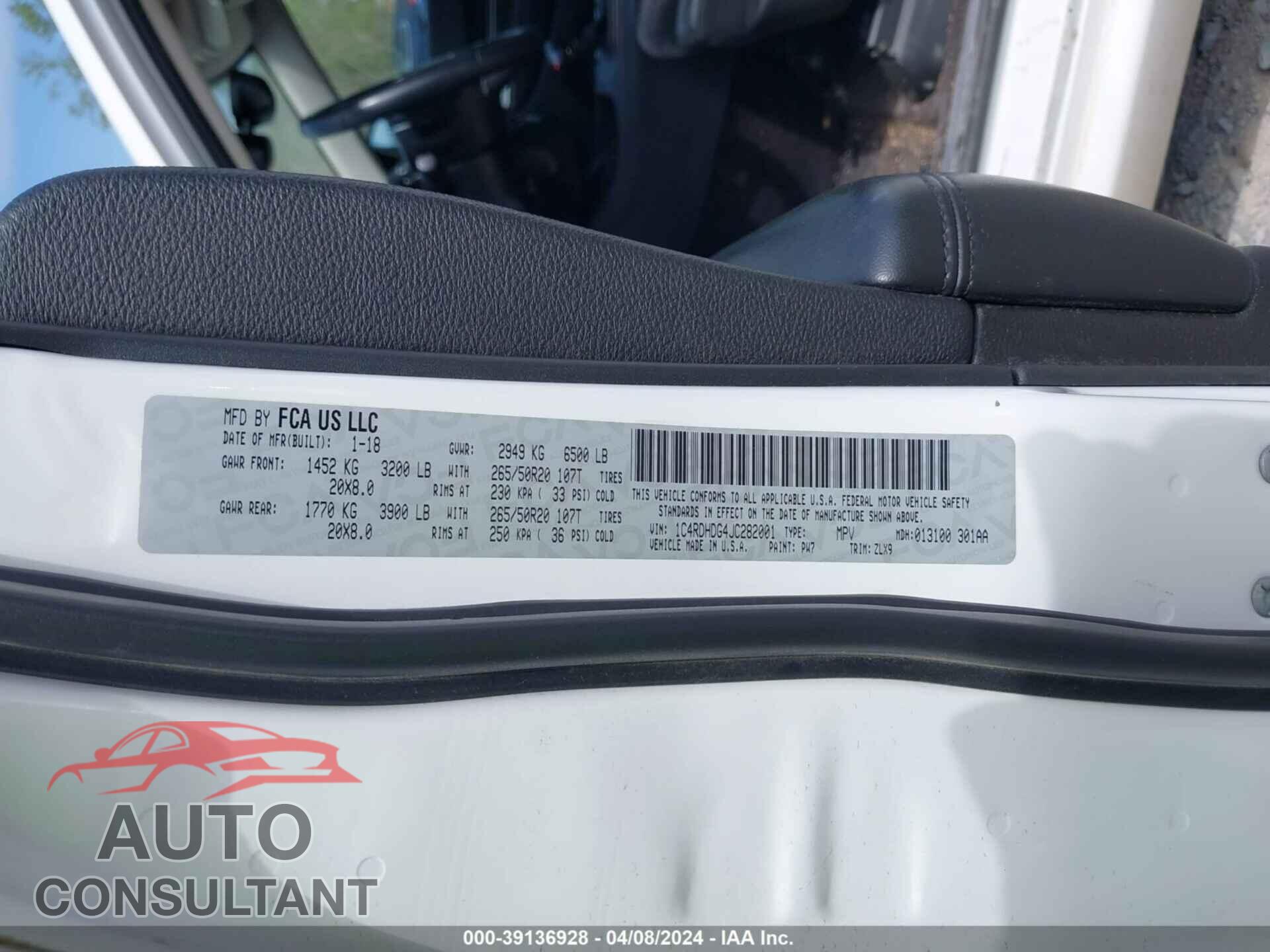 DODGE DURANGO 2018 - 1C4RDHDG4JC282001
