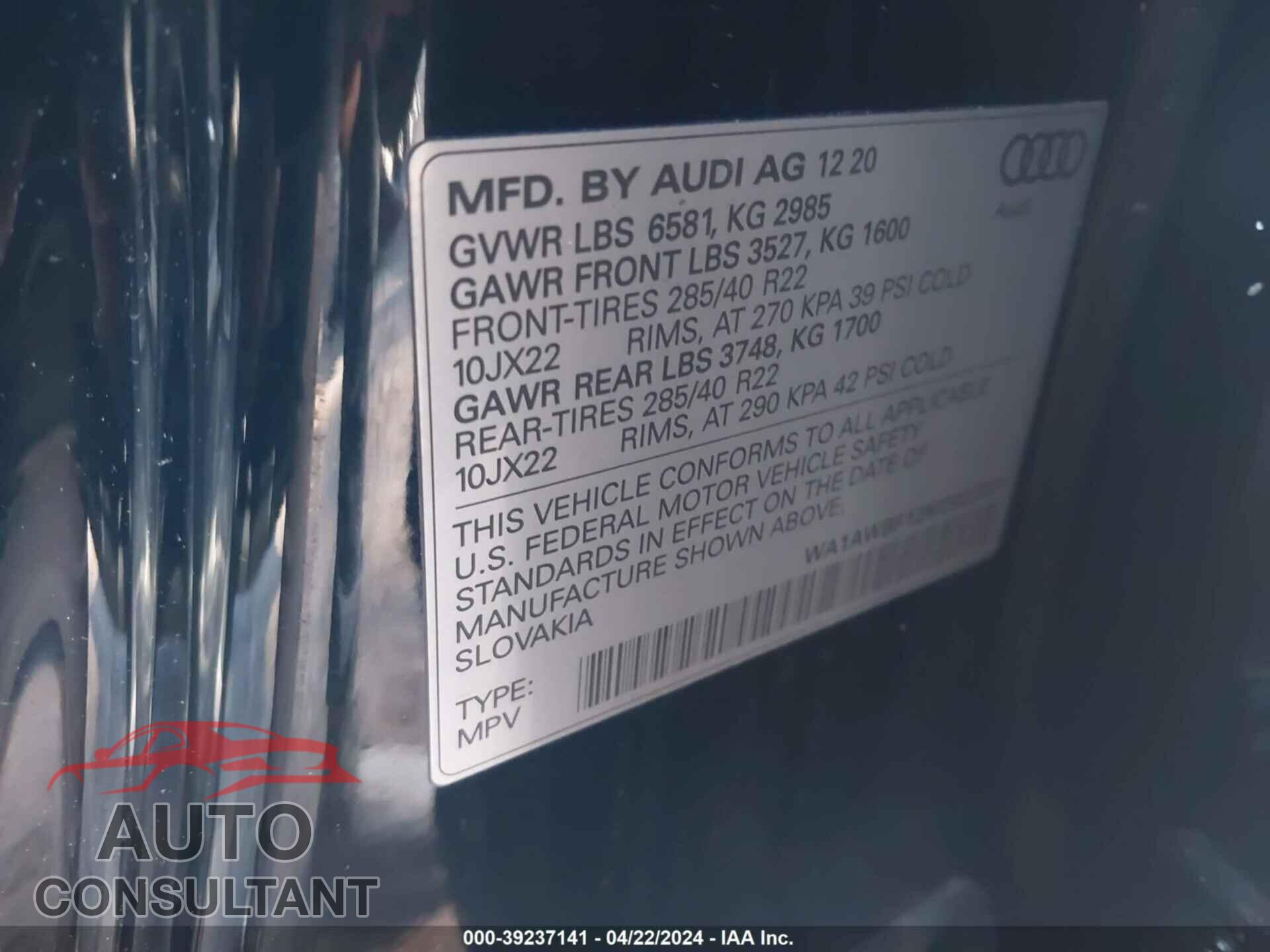 AUDI SQ8 2021 - WA1AWBF12MD022251