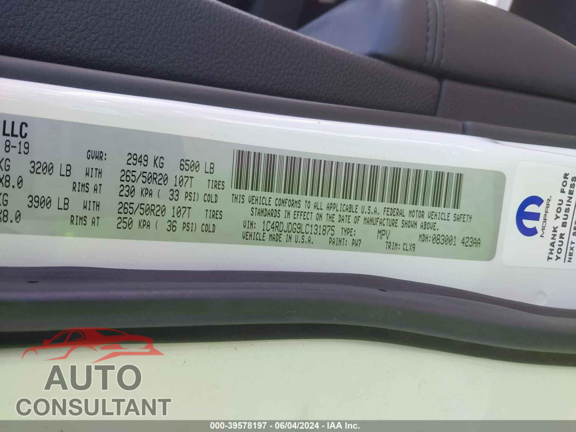 DODGE DURANGO 2020 - 1C4RDJDG9LC131875