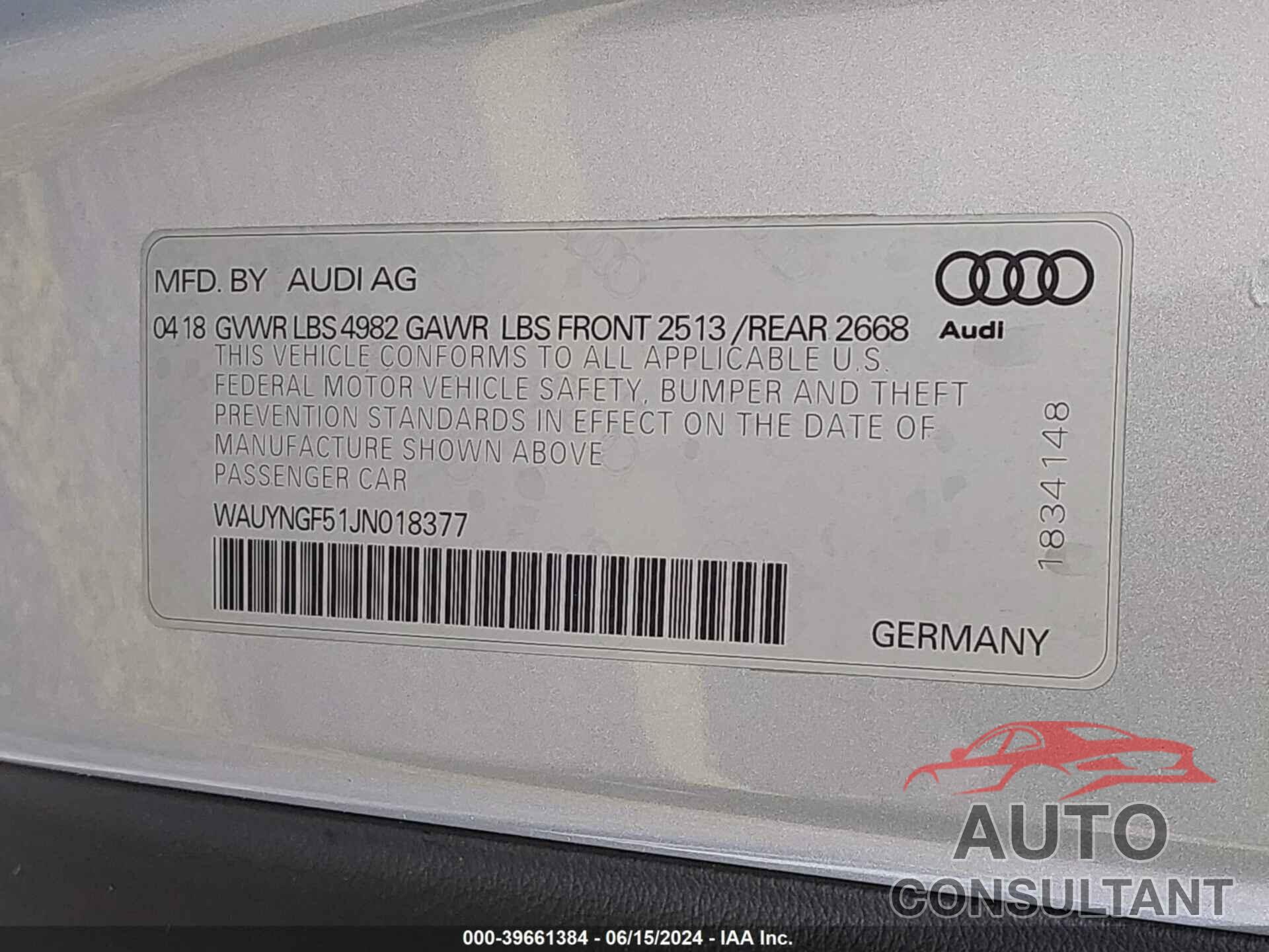 AUDI A5 2018 - WAUYNGF51JN018377