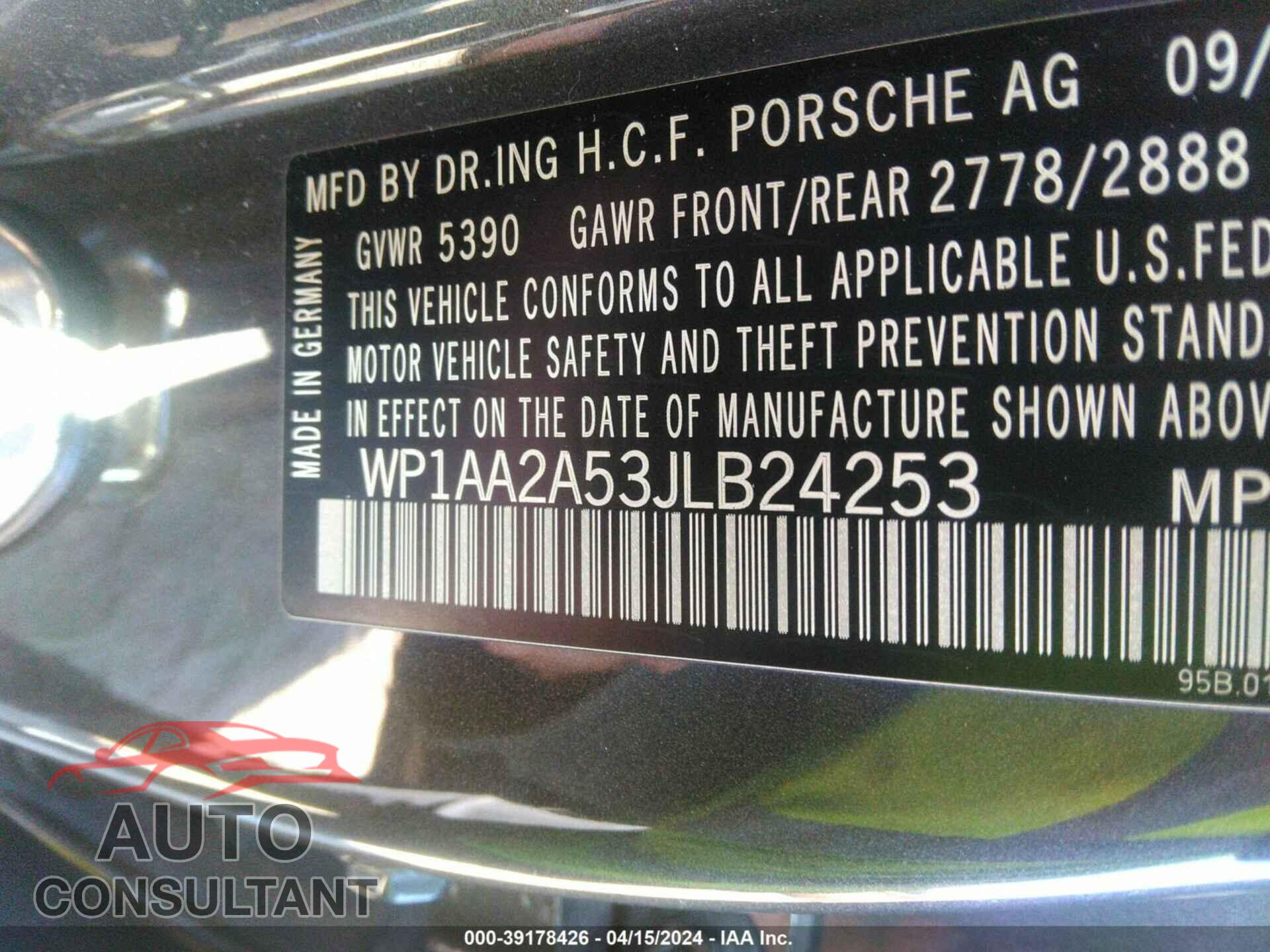 PORSCHE MACAN 2018 - WP1AA2A53JLB24253