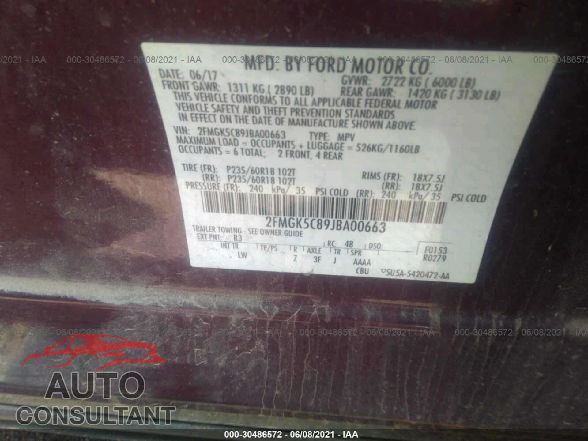 FORD FLEX 2018 - 2FMGK5C89JBA00663