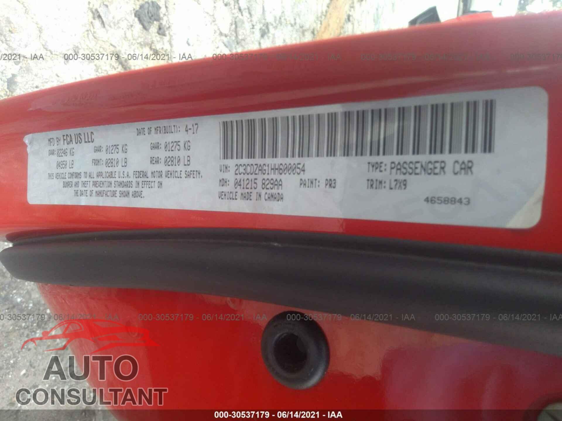 DODGE CHALLENGER 2017 - 2C3CDZAG1HH600054
