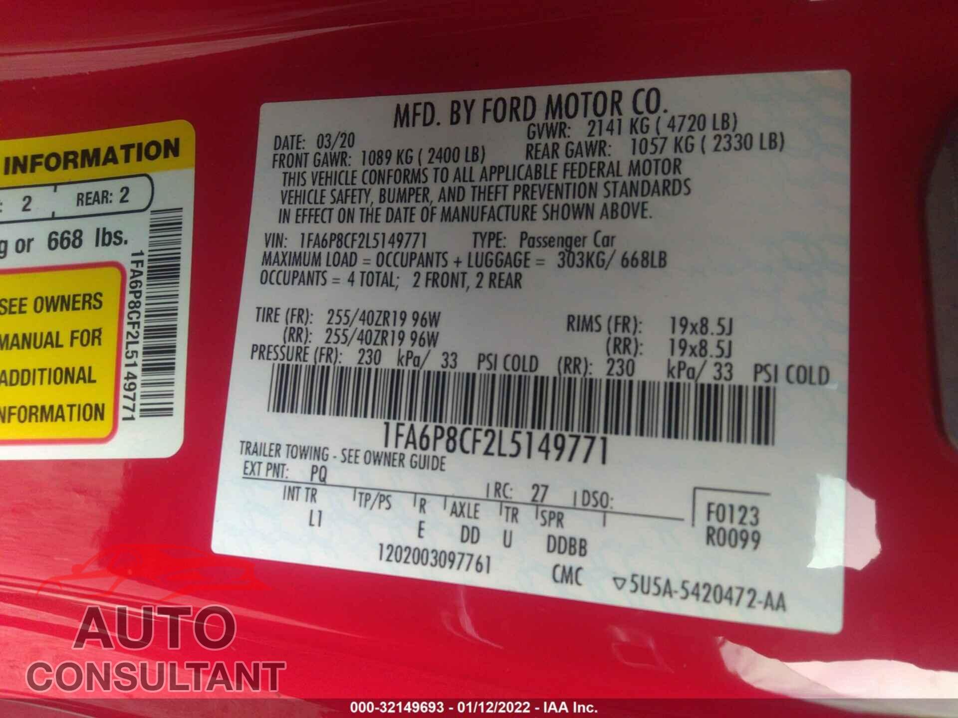 FORD MUSTANG 2020 - 1FA6P8CF2L5149771