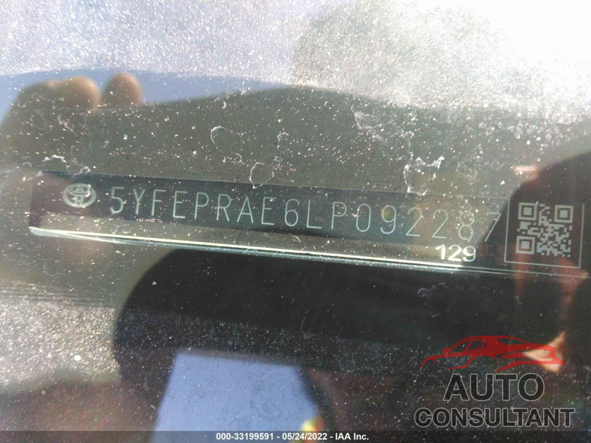 TOYOTA COROLLA 2020 - 5YFEPRAE6LP092287
