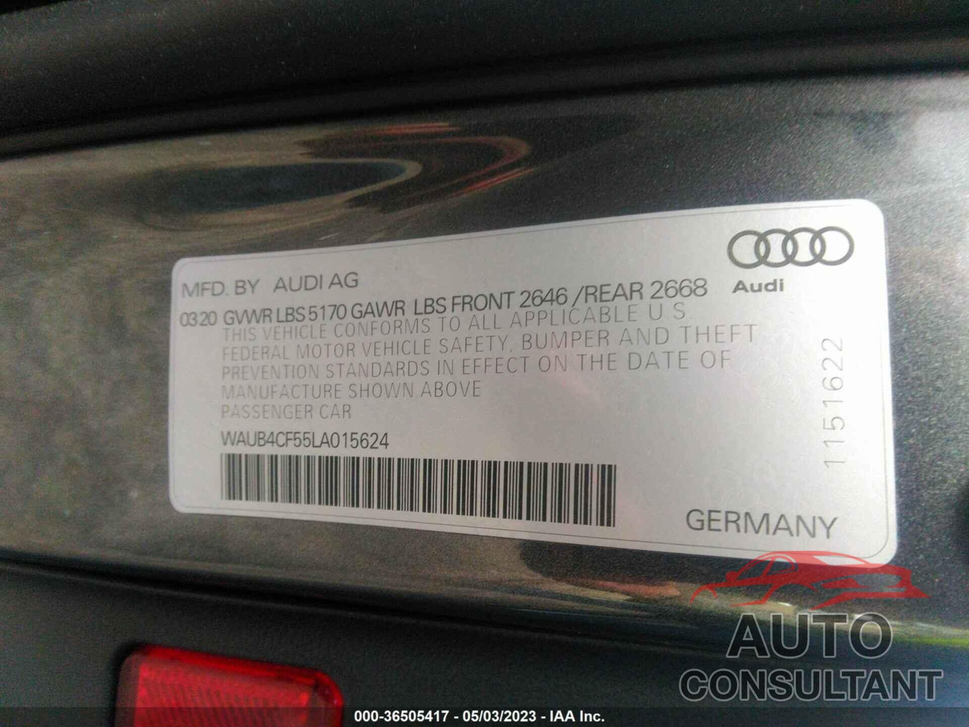 AUDI S5 SPORTBACK 2020 - WAUB4CF55LA015624