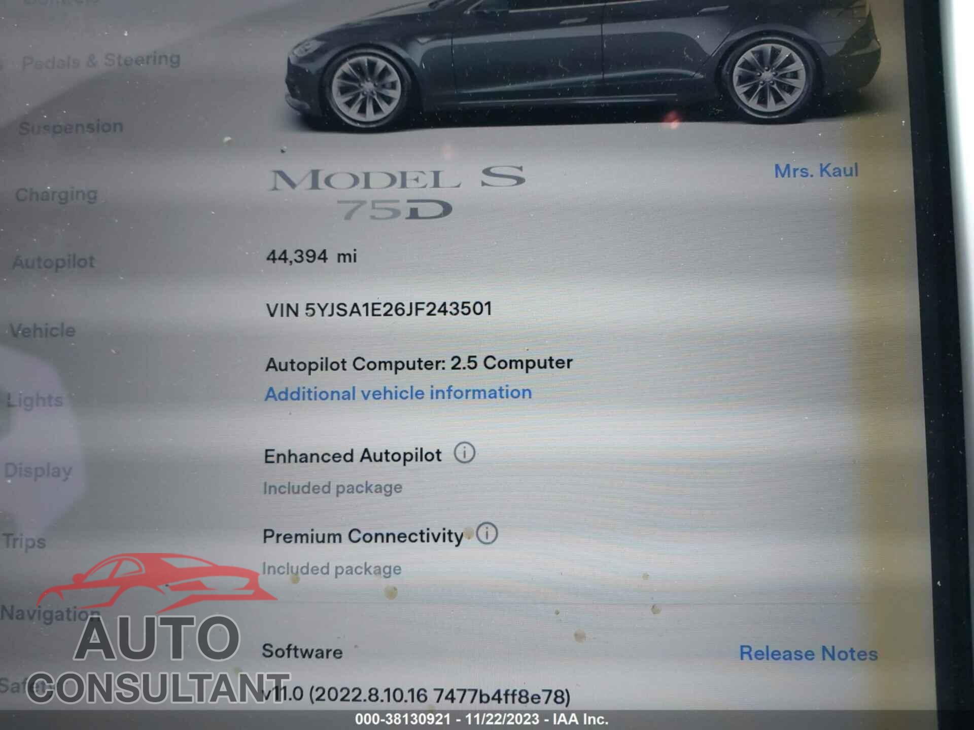TESLA MODEL S 2018 - 5YJSA1E26JF243501