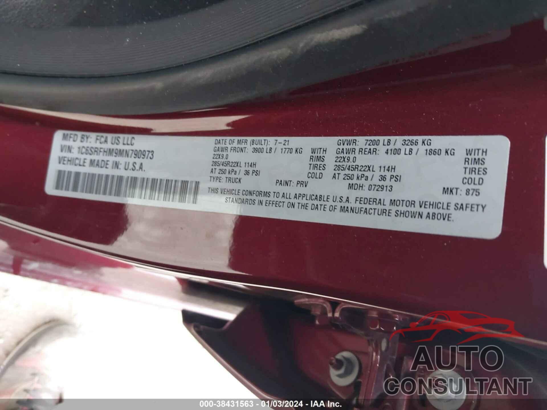 RAM 1500 2021 - 1C6SRFHM9MN790973