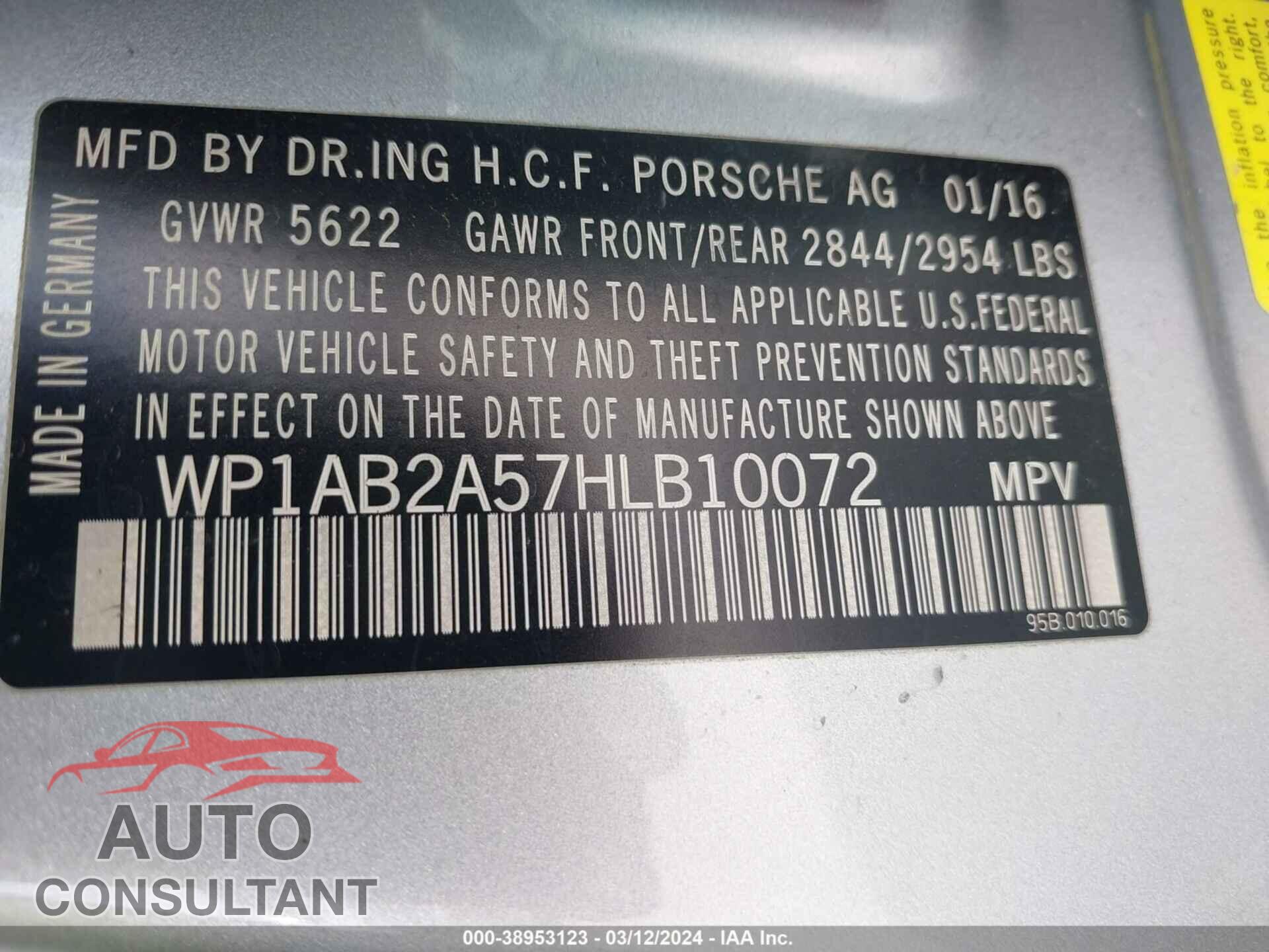 PORSCHE MACAN 2017 - WP1AB2A57HLB10072