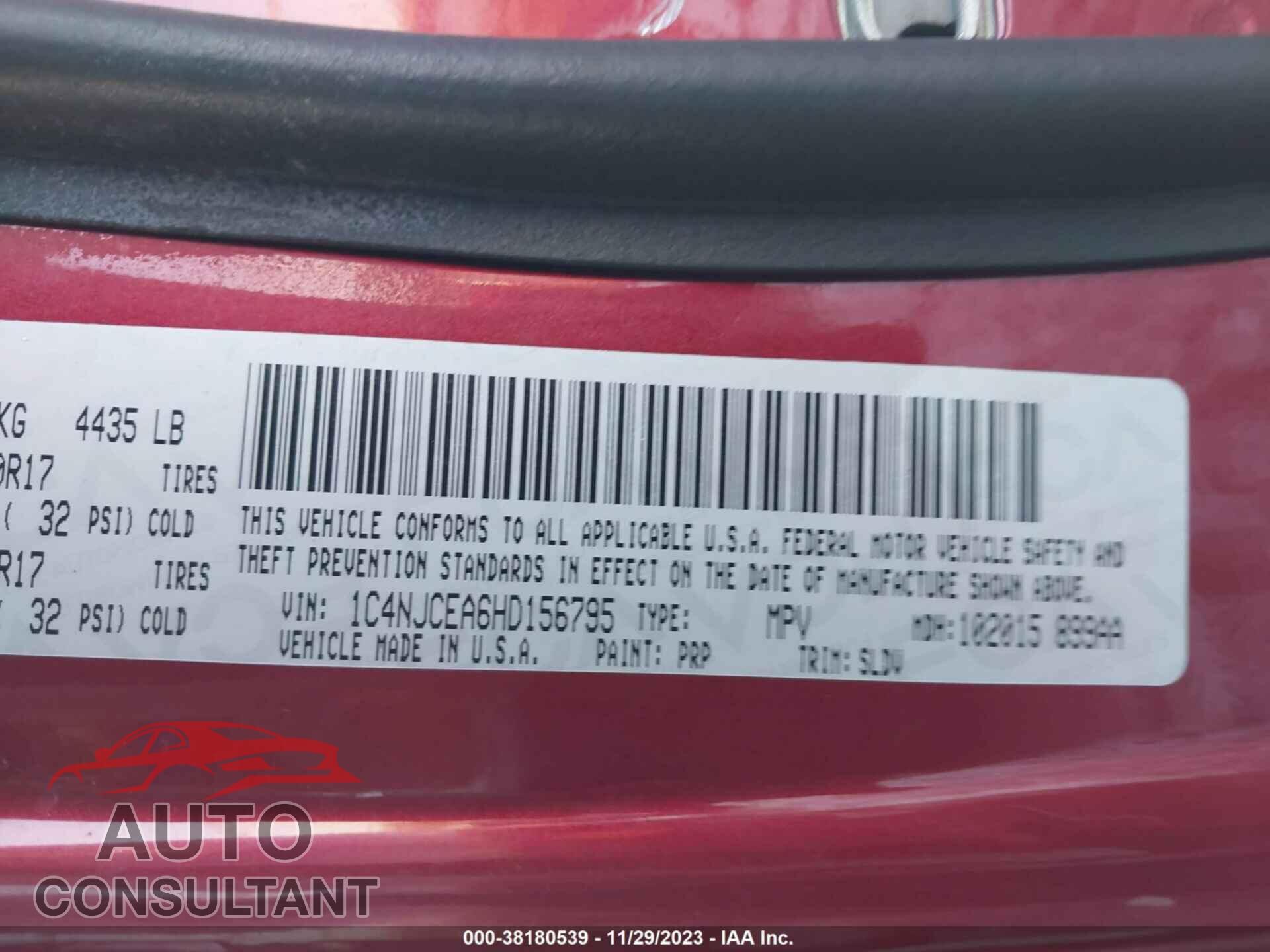 JEEP COMPASS 2017 - 1C4NJCEA6HD156795