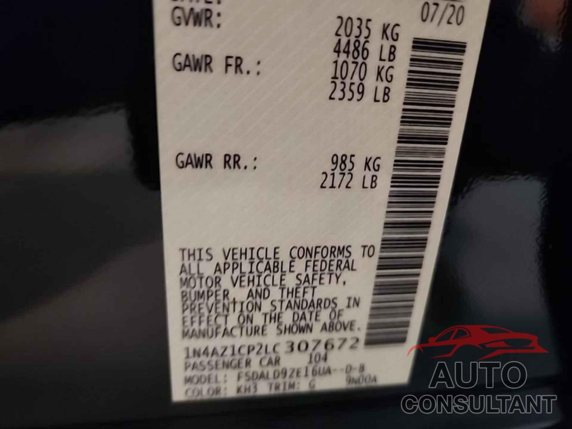 NISSAN LEAF 2020 - 1N4AZ1CP2LC307672