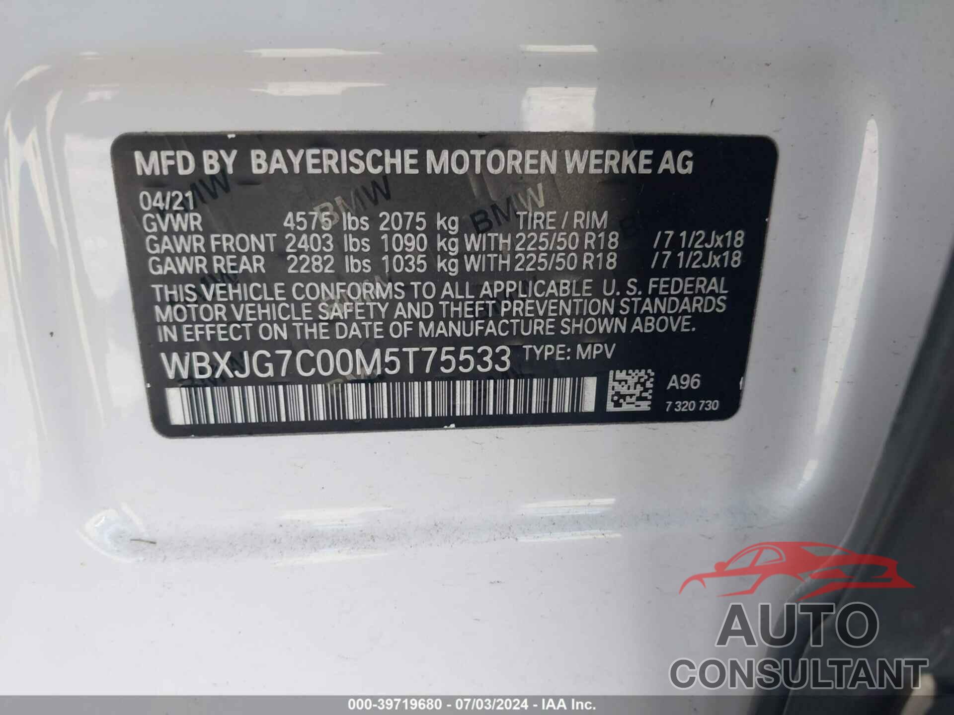BMW X1 2021 - WBXJG7C00M5T75533