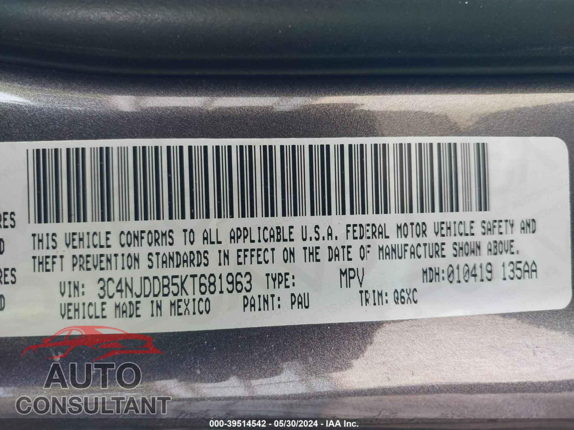 JEEP COMPASS 2019 - 3C4NJDDB5KT681963
