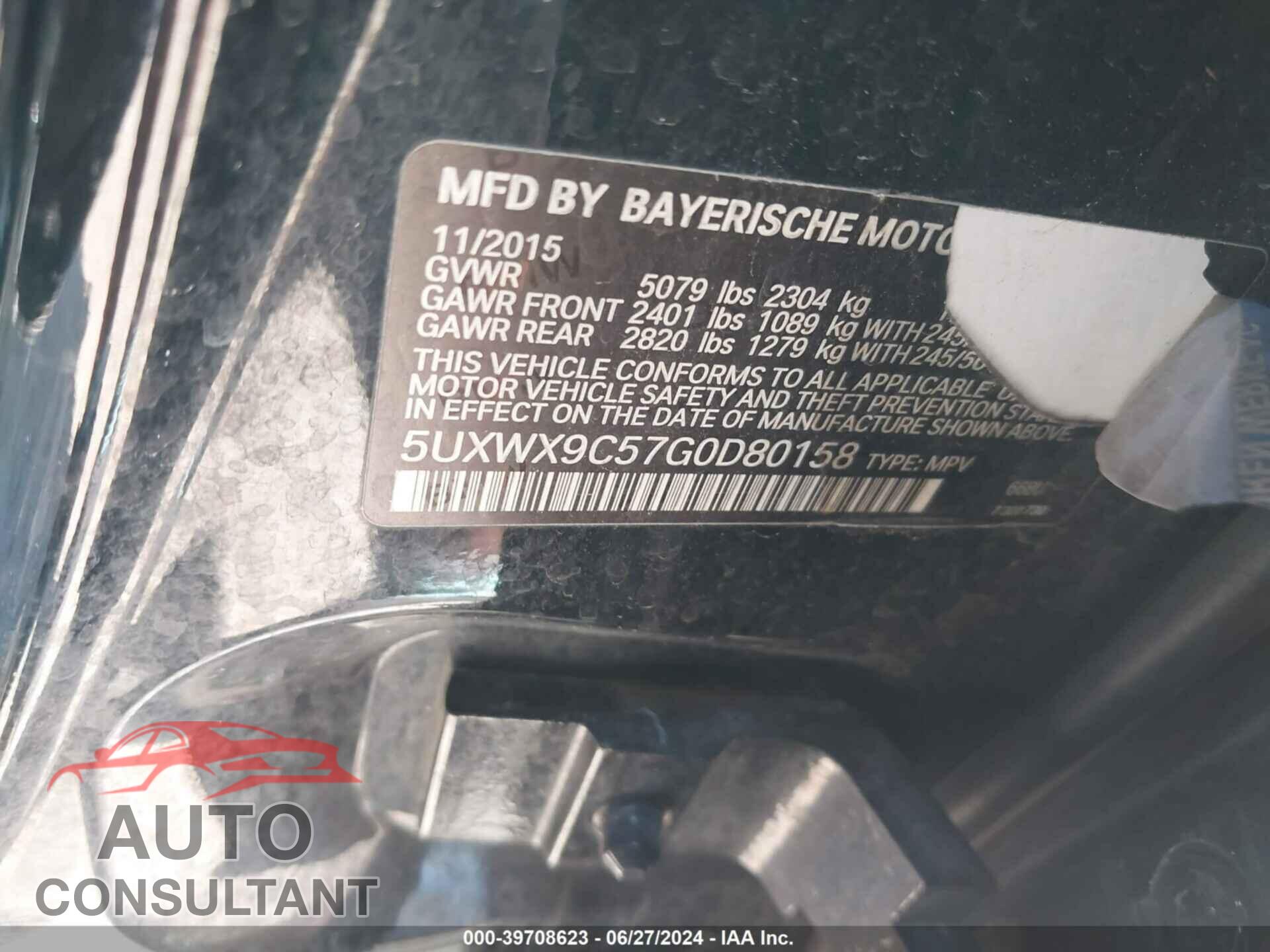 BMW X3 2016 - 5UXWX9C57G0D80158