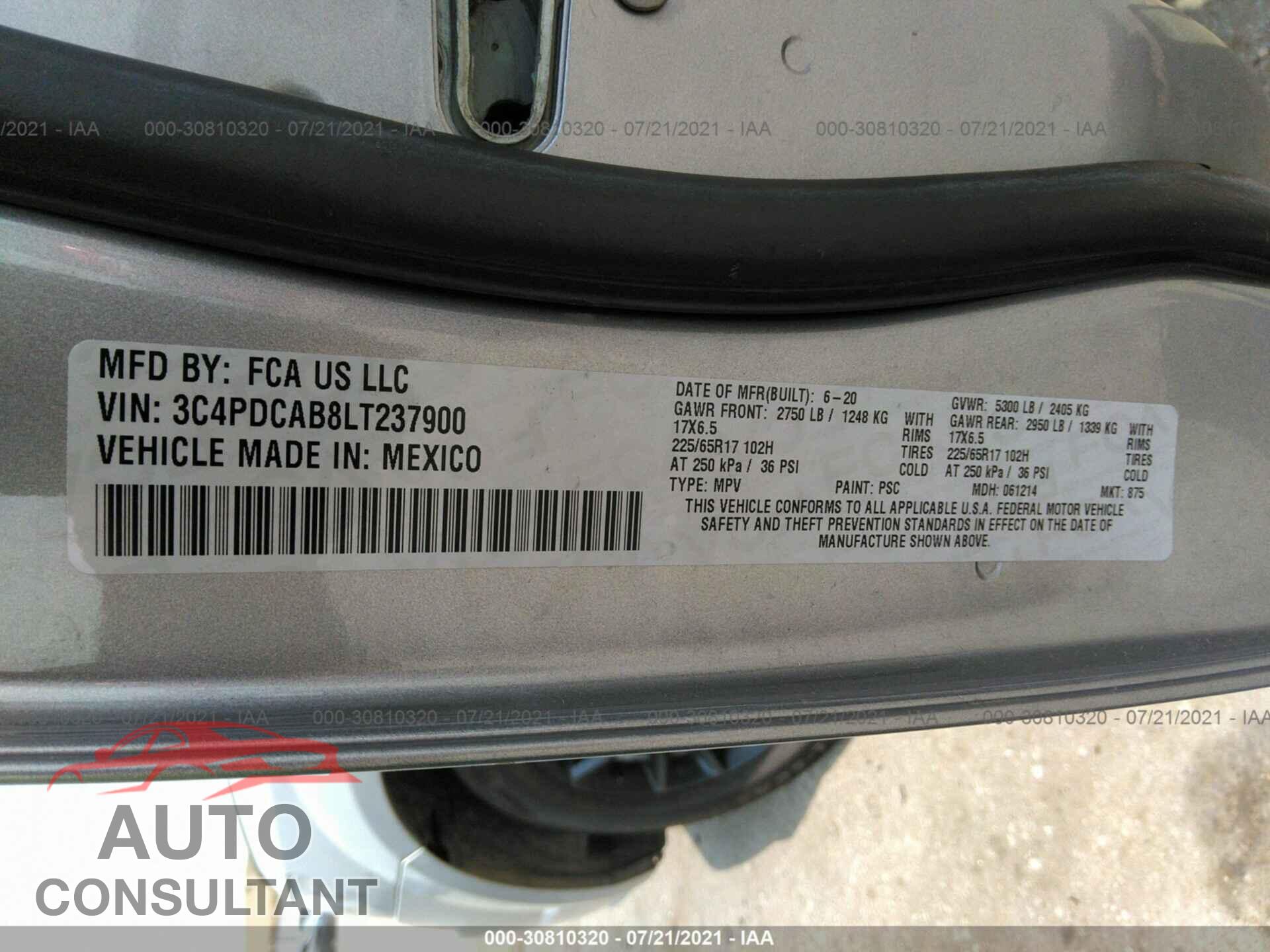 DODGE JOURNEY 2020 - 3C4PDCAB8LT237900