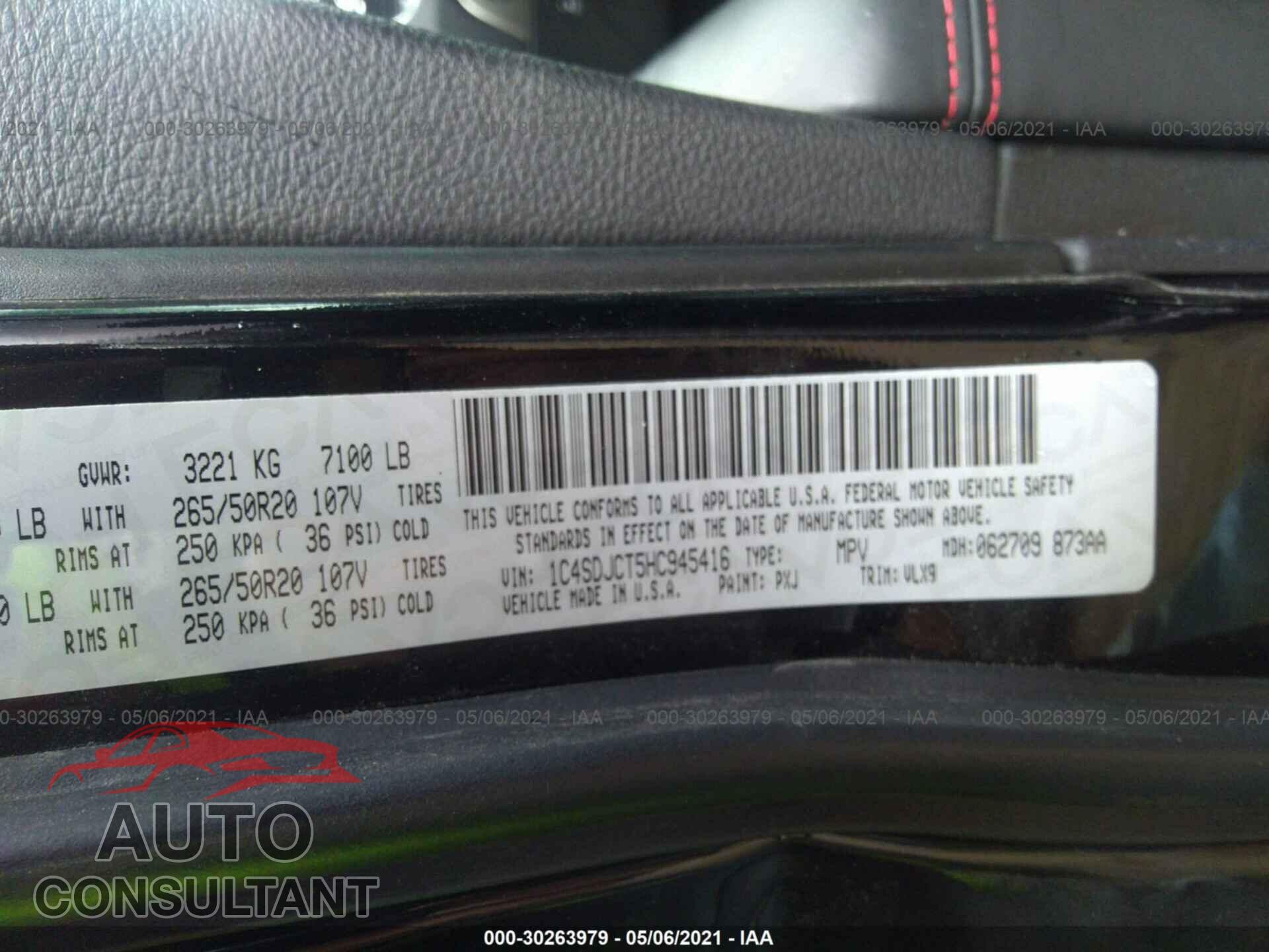 DODGE DURANGO 2017 - 1C4SDJCT5HC945416
