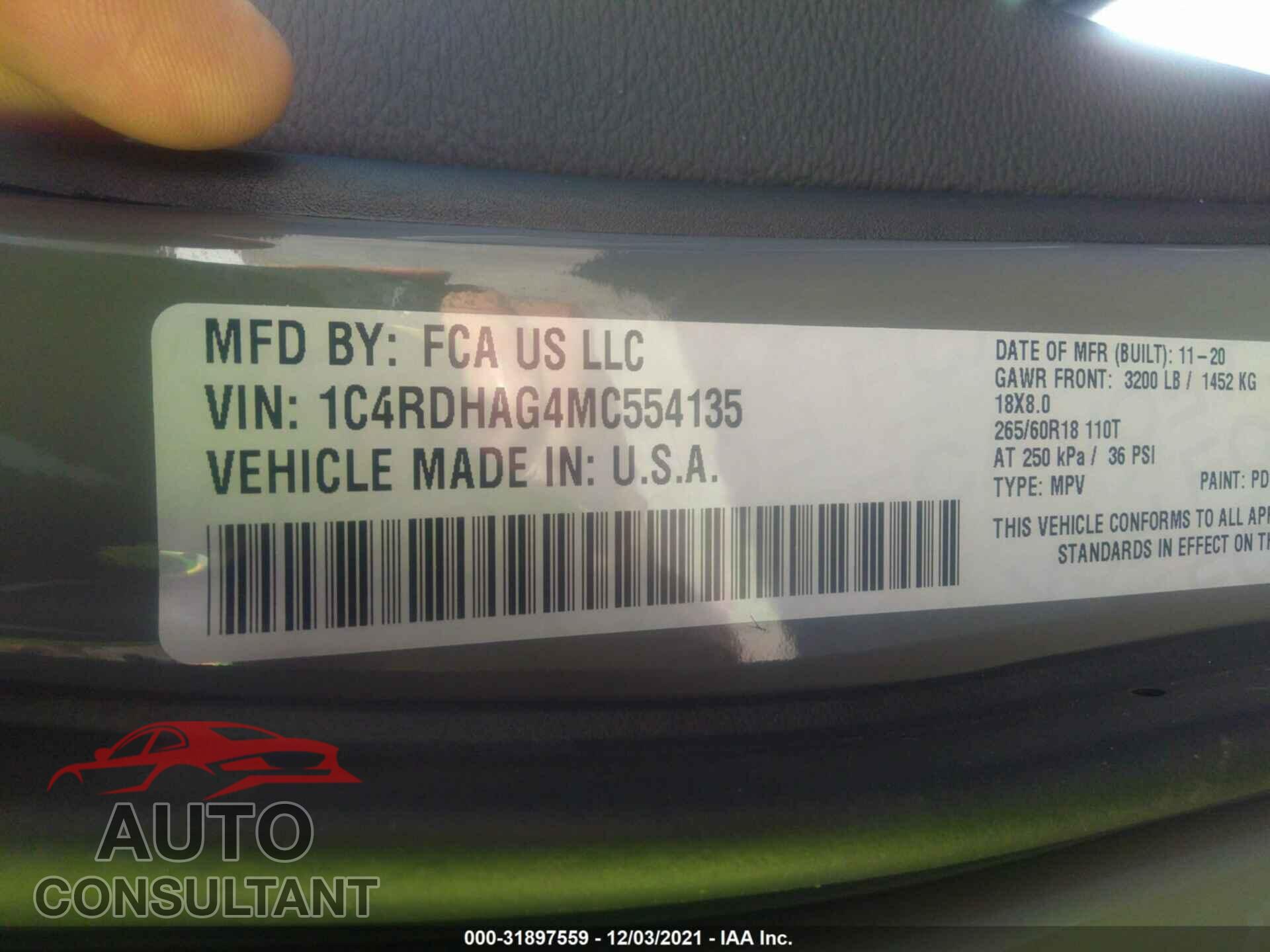 DODGE DURANGO 2021 - 1C4RDHAG4MC554135