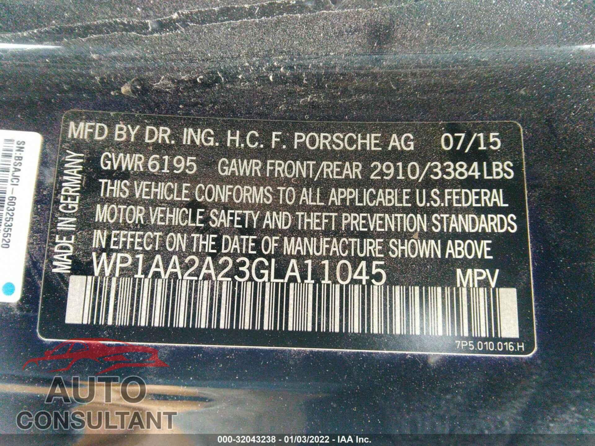 PORSCHE CAYENNE 2016 - WP1AA2A23GLA11045