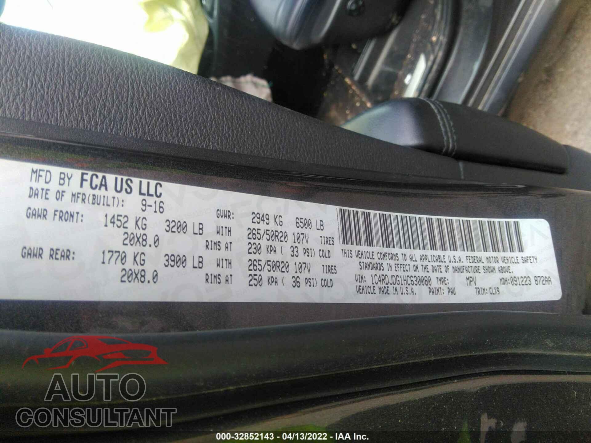 DODGE DURANGO 2017 - 1C4RDJDG1HC630080