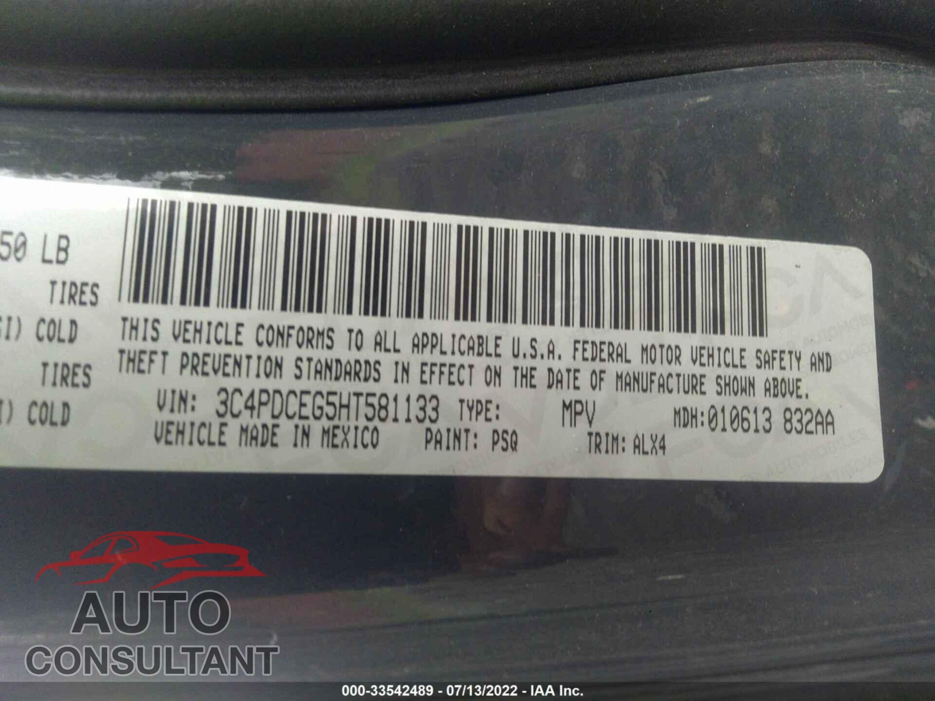 DODGE JOURNEY 2017 - 3C4PDCEG5HT581133