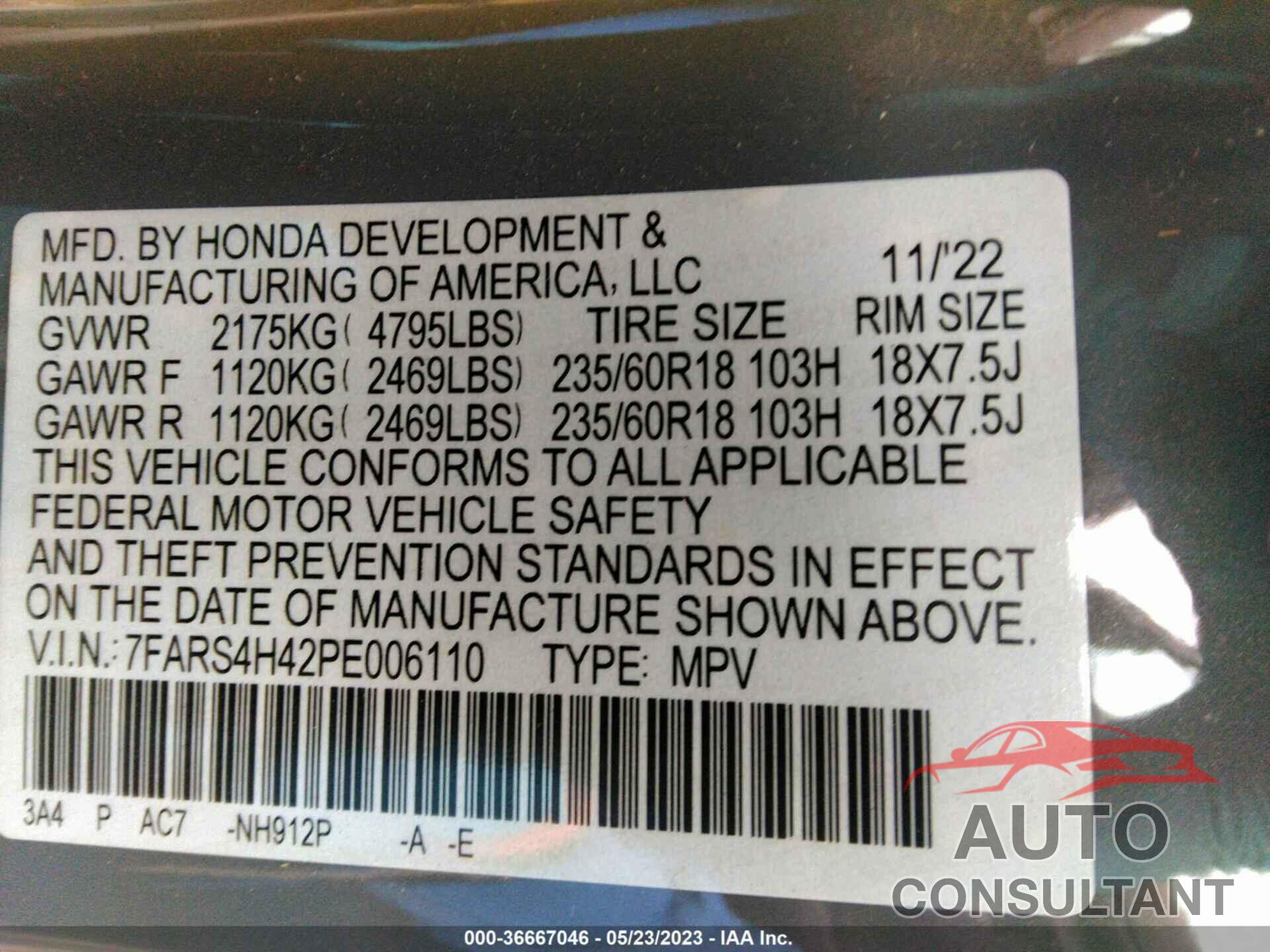 HONDA CR-V 2023 - 7FARS4H42PE006110