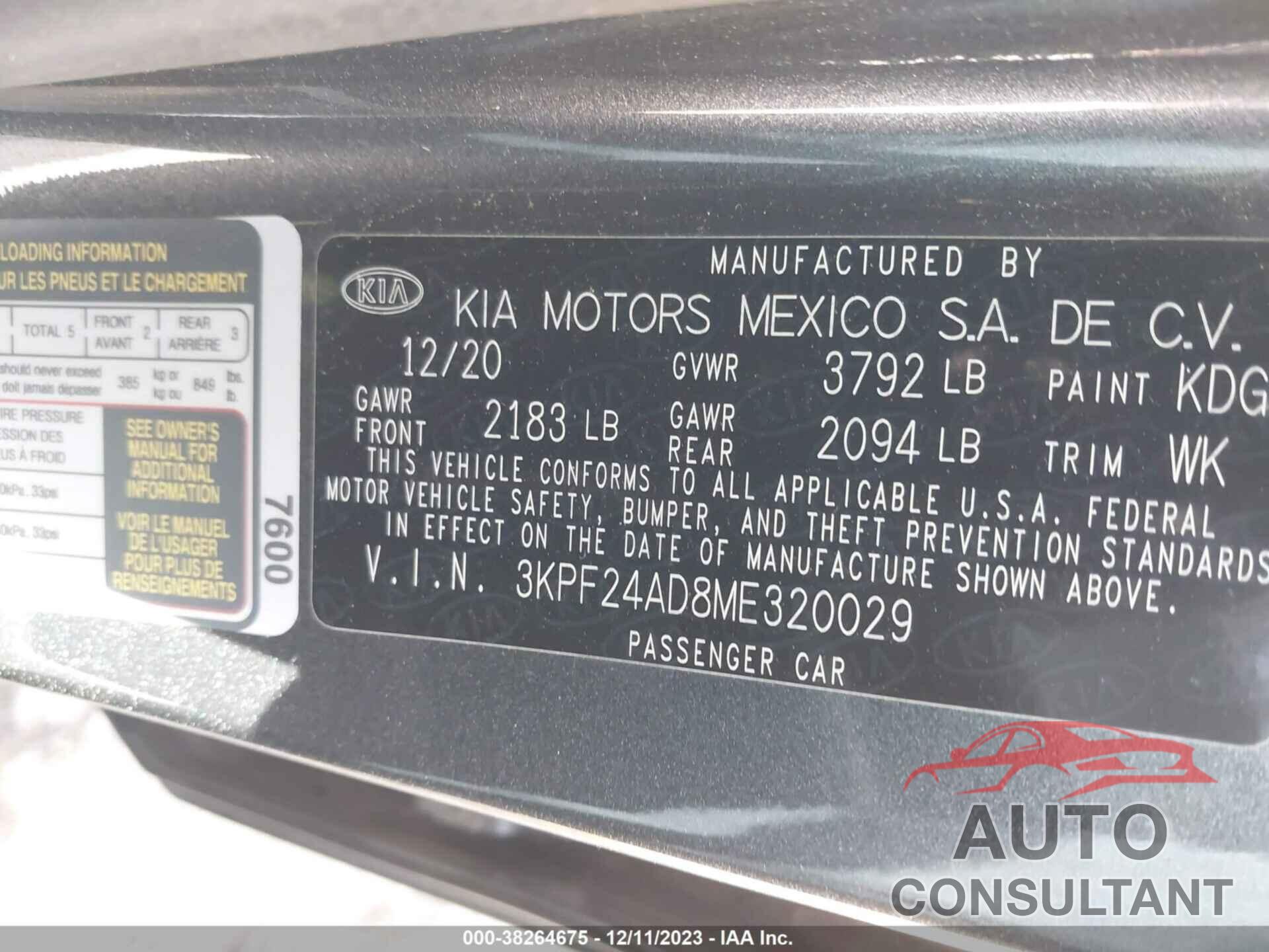 KIA FORTE 2021 - 3KPF24AD8ME320029