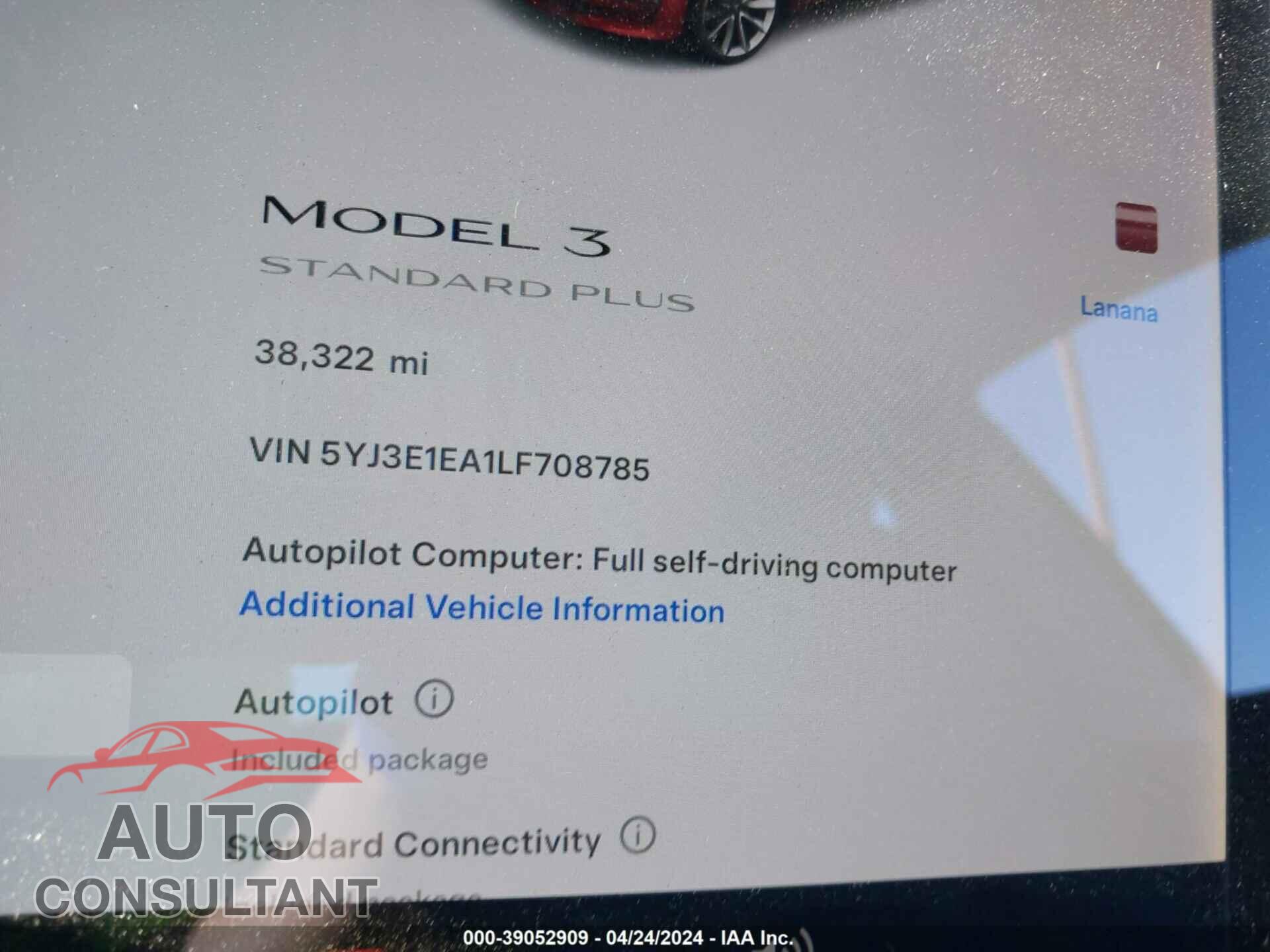 TESLA MODEL 3 2020 - 5YJ3E1EA1LF708785