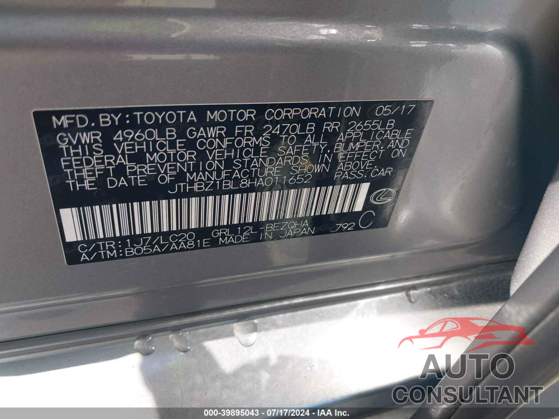 LEXUS GS 350 2017 - JTHBZ1BL8HA011652