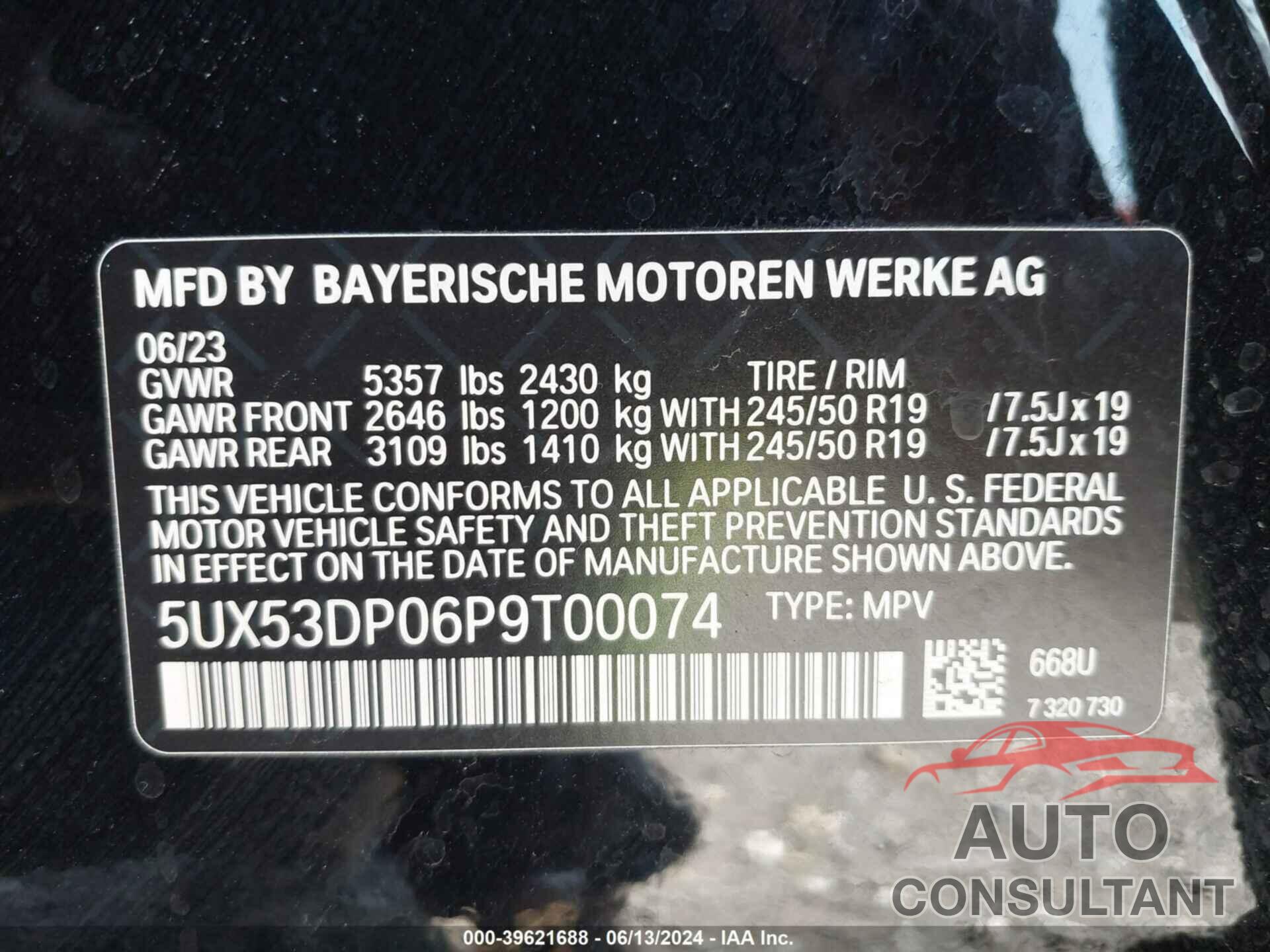 BMW X3 2023 - 5UX53DP06P9T00074