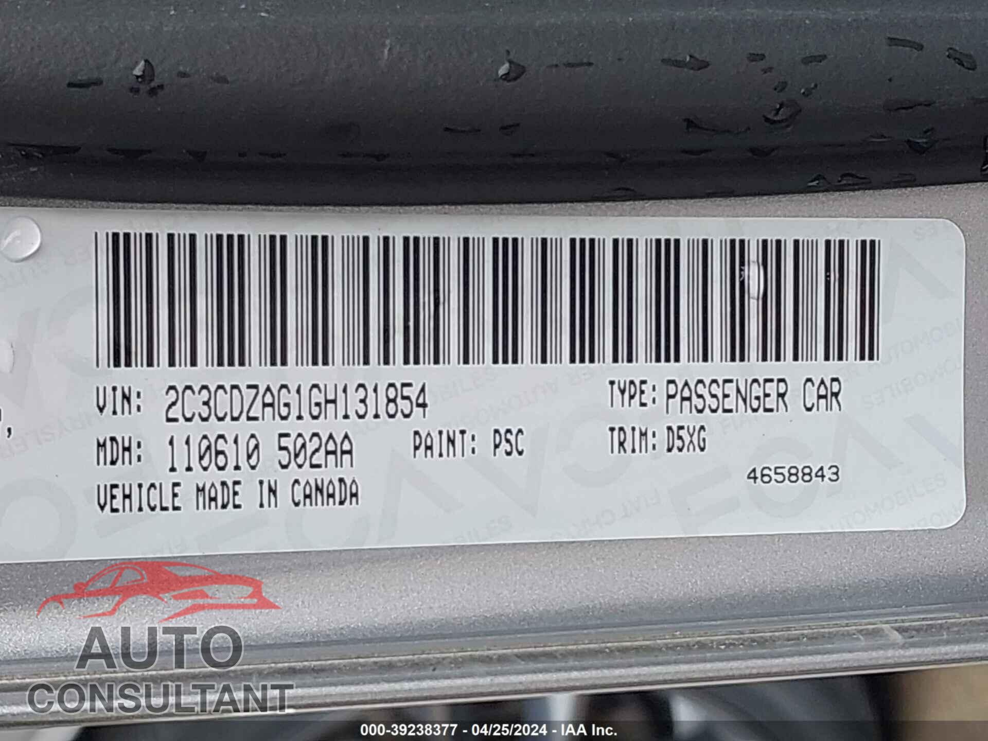 DODGE CHALLENGER 2016 - 2C3CDZAG1GH131854